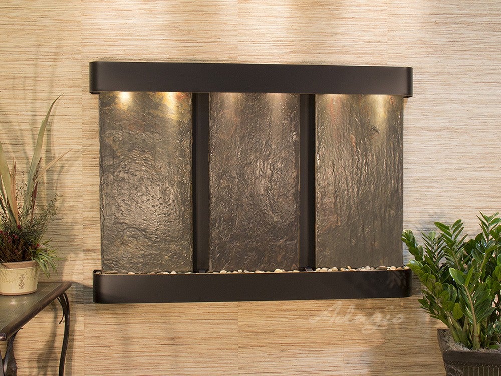 Adagio Olympus Falls Round Blackened Copper Multi-Color Natural Slate Water Feature OFR1504 - Perfect for Garden, Patio, and Outdoor Decor