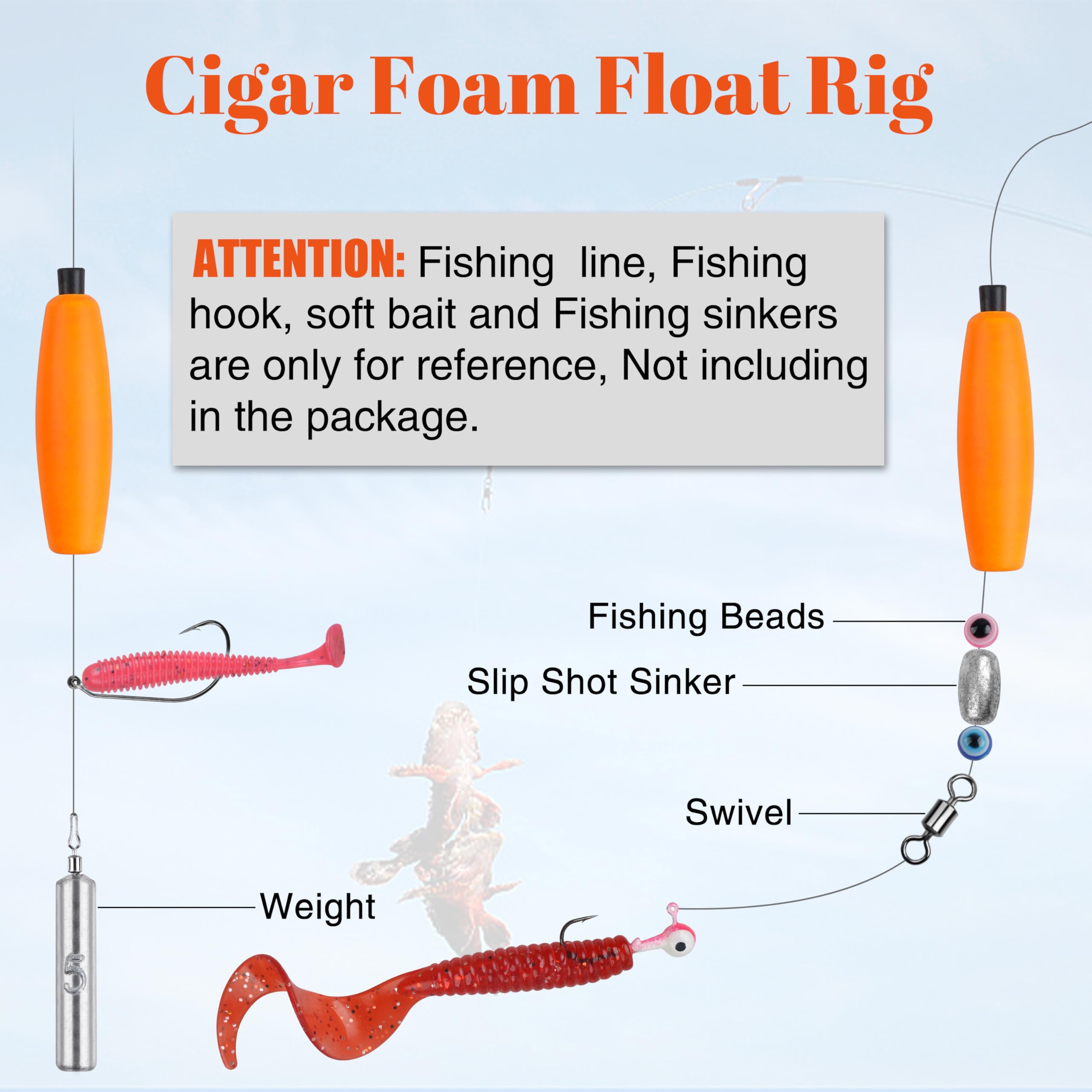 AGOOL Peg Floats Fishing Bobbers - Foam Cigar Slip Bobbers for Catfish, Santee Rig - Freshwater & Saltwater Fishing Floats with Pipe Plug - Perfect for Bass, Trout, and Panfish Angling