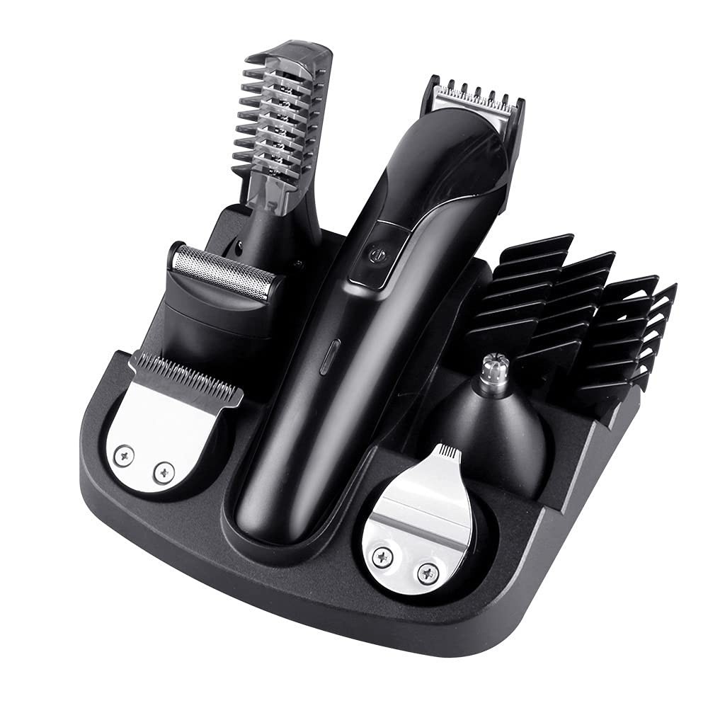 Professional Hair Clippers for Men - 6-in-1 Rechargeable Hair Trimmer Set with Multiple Attachments, Cordless Hair Clipper & Beard Trimmer for Home Barbering & Personal Grooming (Black) - Perfect for DIY Haircuts, Beard Styling & Full Body Grooming at Home