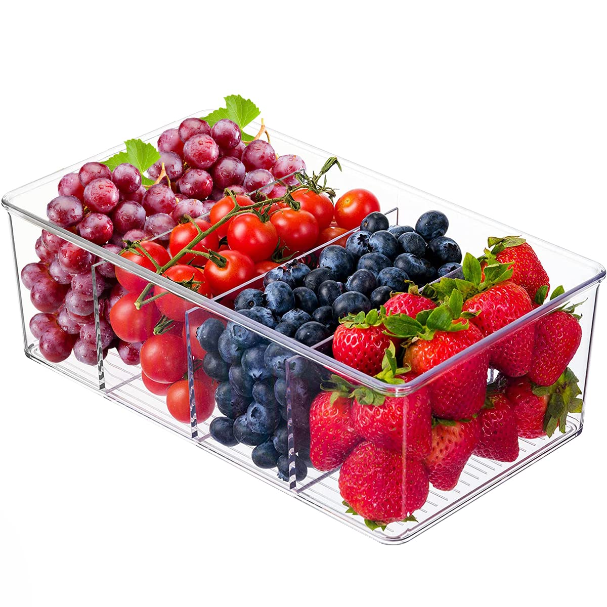 2-Pack Clear Pantry Organizers with Dividers - Kitchen Storage Bins for Snacks, Spices & Cabinets