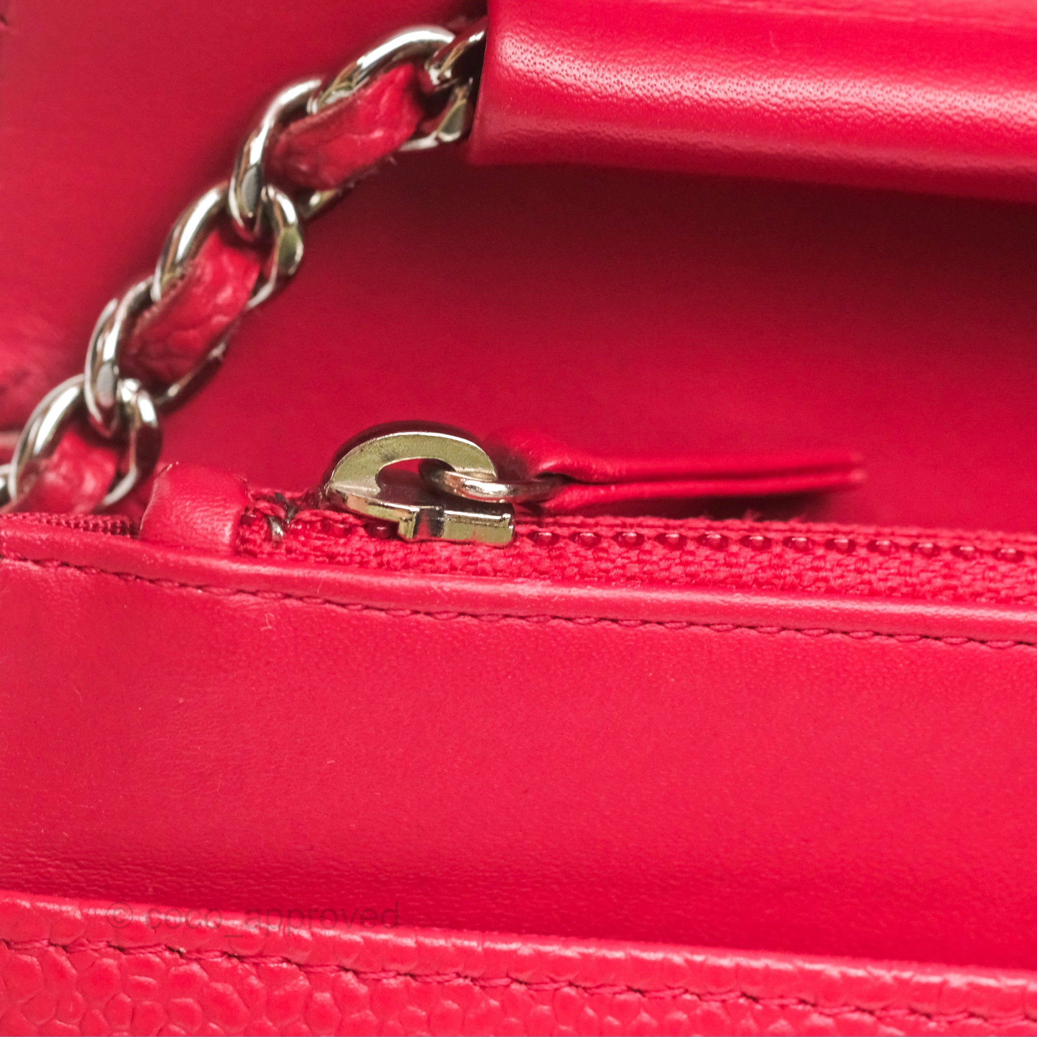 Chanel CC Wallet On Chain WOC in Dark Pink Caviar Leather with Silver Hardware - Perfect for Evening Events, Parties & Luxury Fashion Accessories