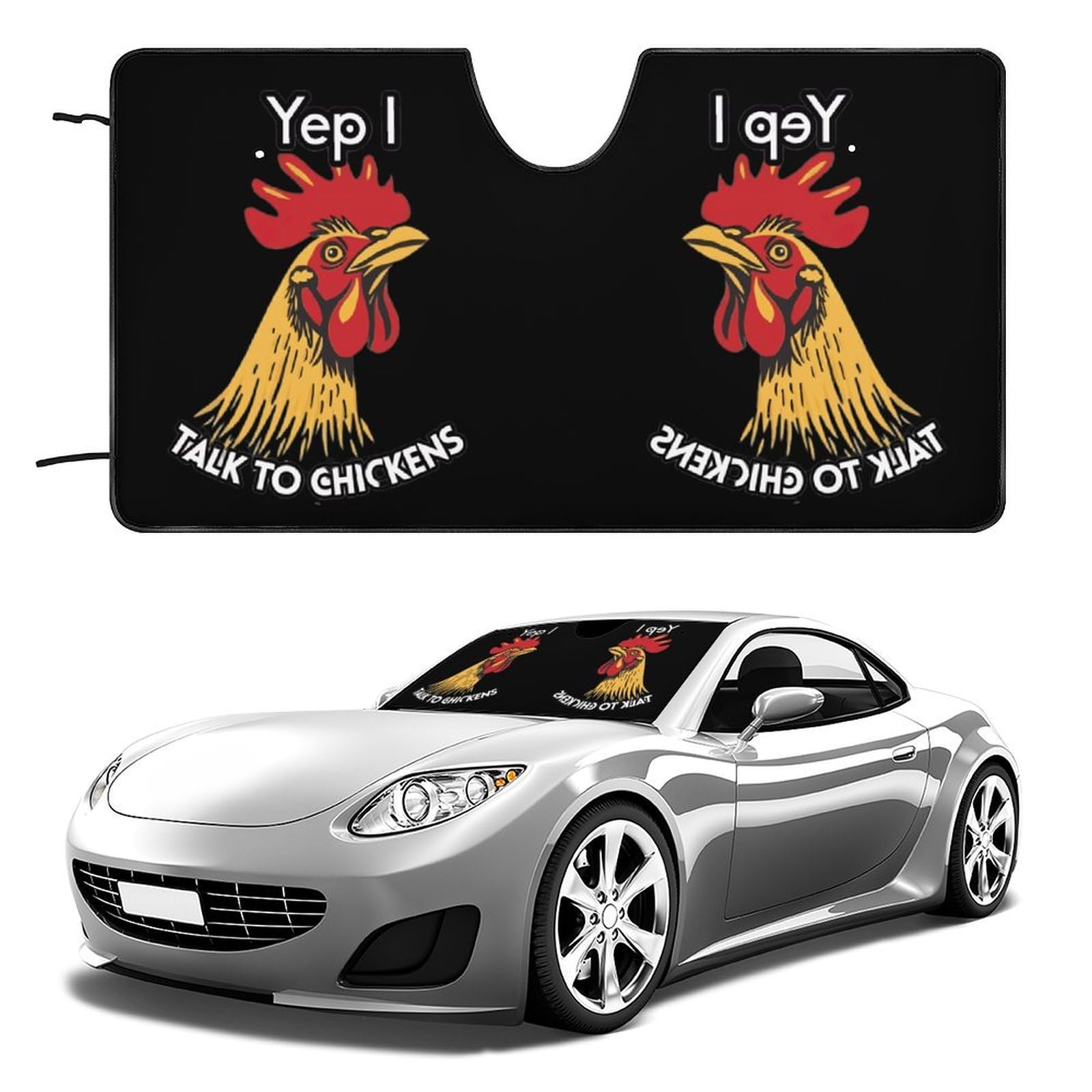 Yep I Talk to Chickens Foldable Car Windshield Sun Shade - UV Protection for Front Window - Perfect for Summer Driving & Parking