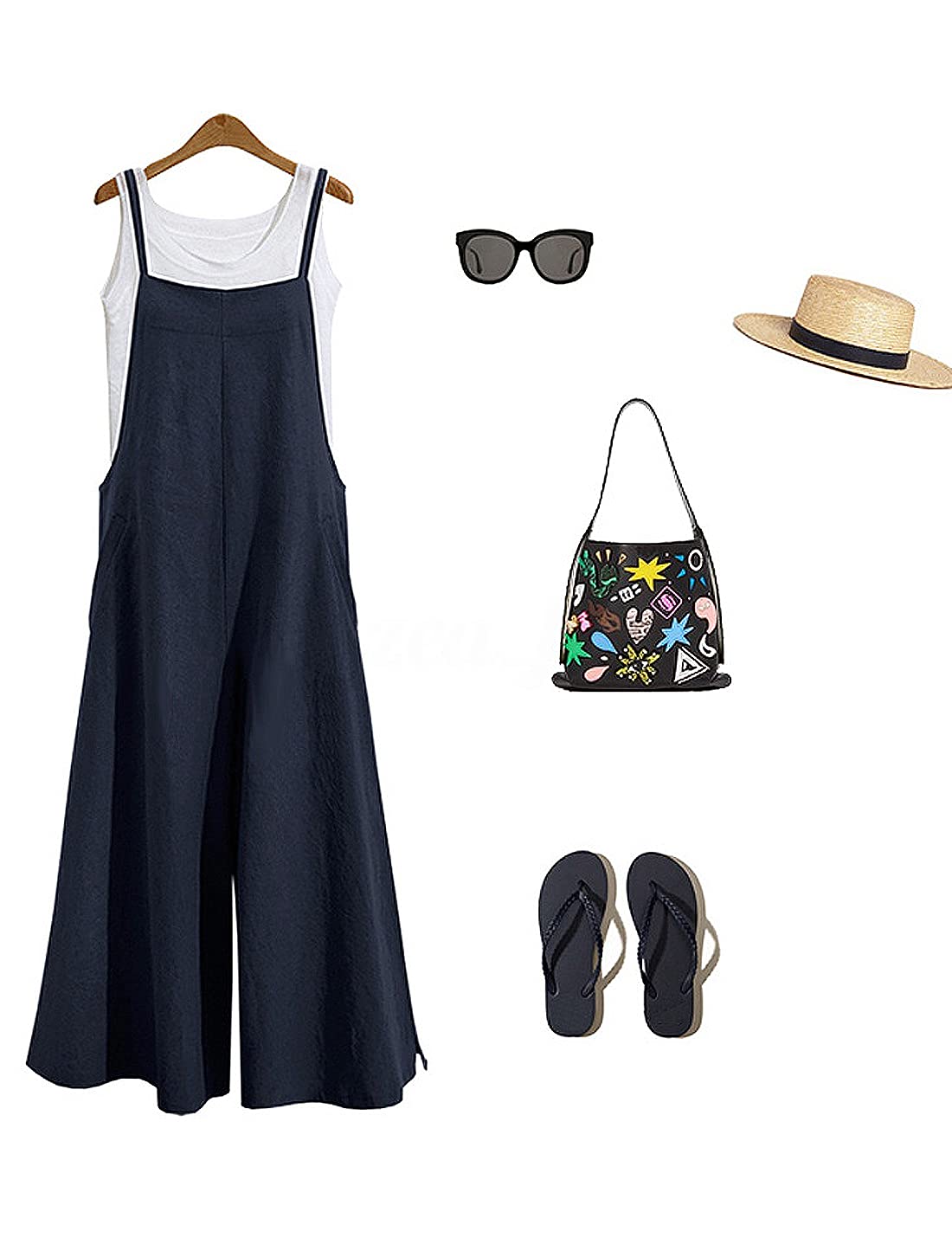 Women's Casual Overalls - Loose Fit Wide Leg Jumpsuit with Suspenders & Pockets | Comfortable Bib Harem Pants for Everyday Wear, Outdoor Activities & Fashion Street Style