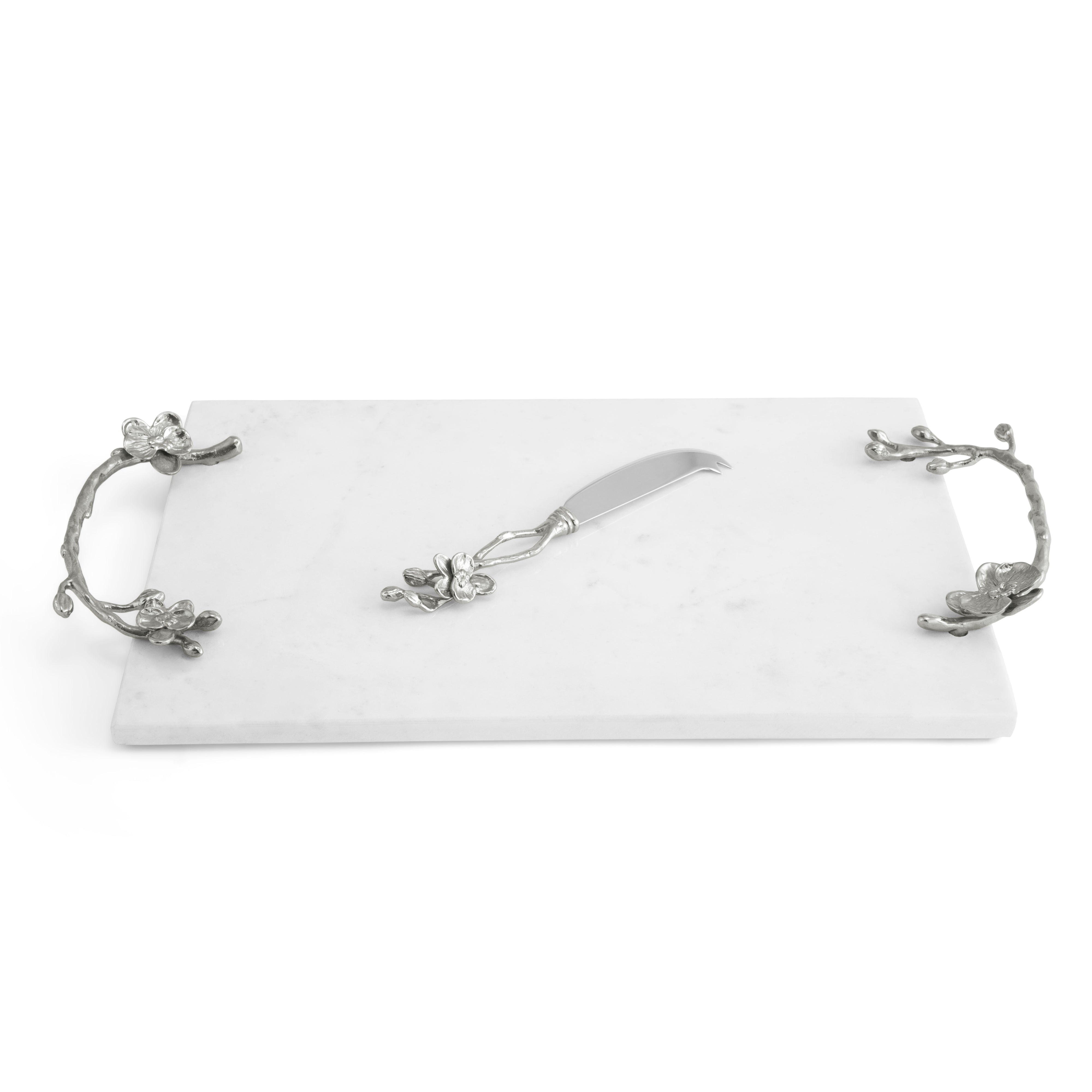 Premium White Orchid Cheese Board Set with Stainless Steel Knife - Elegant Serving Tray for Wine Parties, Charcuterie & Entertaining Guests