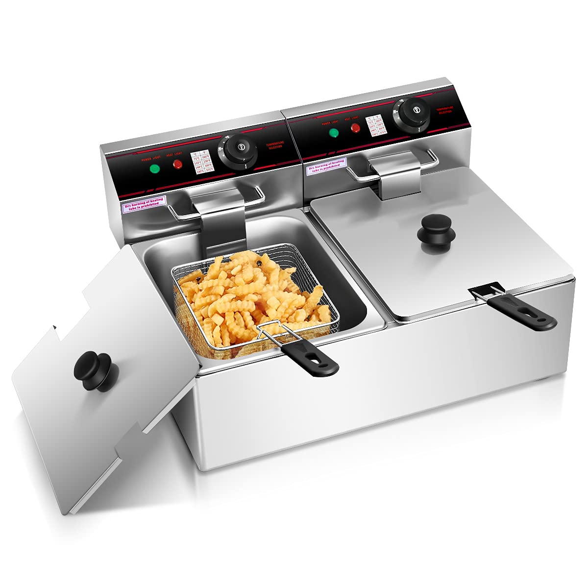 Giantex 3400W Commercial Dual Tank Deep Fryer - 12.8QT Stainless Steel Electric Fryer with 2 Baskets, Lids & Temperature Control - Perfect for French Fries, Chicken, Turkey in Restaurants & Home Kitchens