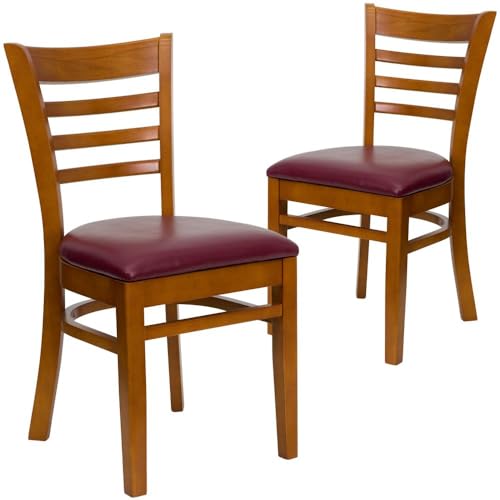 Burgundy Vinyl Seat/Cherry Wood Frame