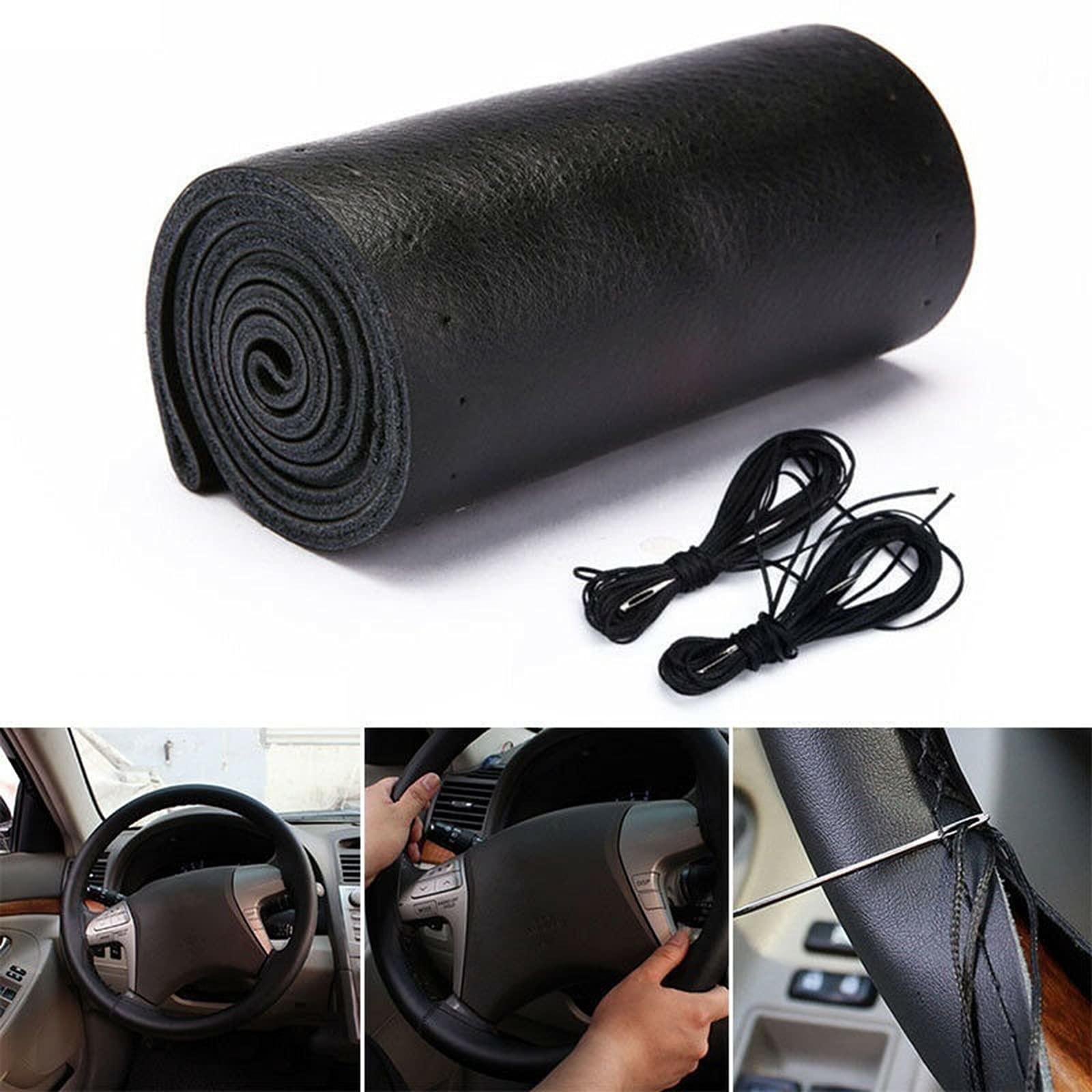 Premium 15.5 Inch Genuine Cowhide Leather Steering Wheel Cover for Cars & Trucks - DIY Hand-Stitched Custom Fit - Perfect Gift for Drivers & Auto Enthusiasts - Enhance Grip & Comfort for Long Road Trips & Daily Commutes