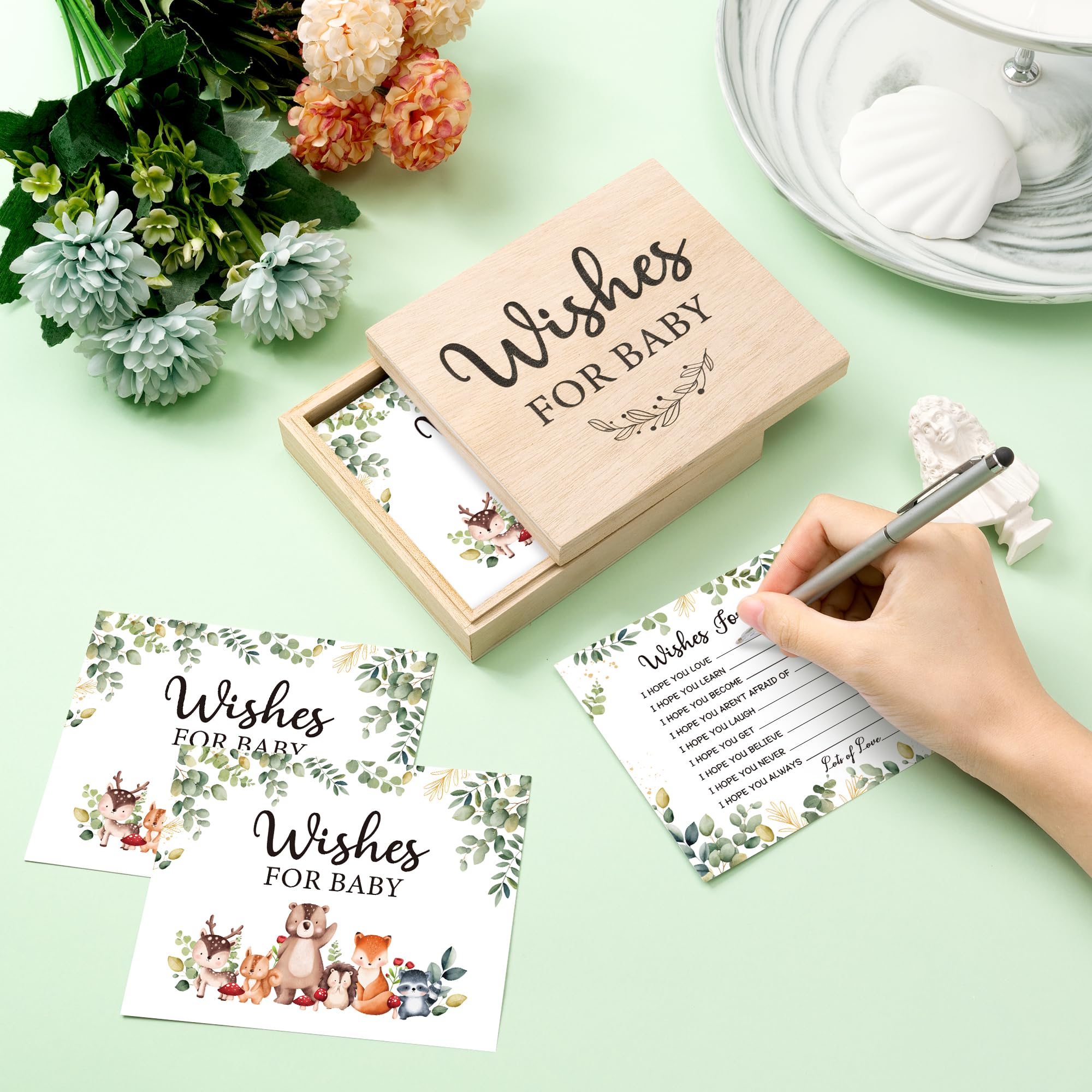 51PCS Baby Shower Advice Cards with Wooden Keepsake Box - Double Sided Greeting Cards for Newborn Baby Wishes, Gender Reveal Party, Baby Shower Favors & Supplies - Perfect for Baby Showers, Gender Reveal Parties and Newborn Celebrations