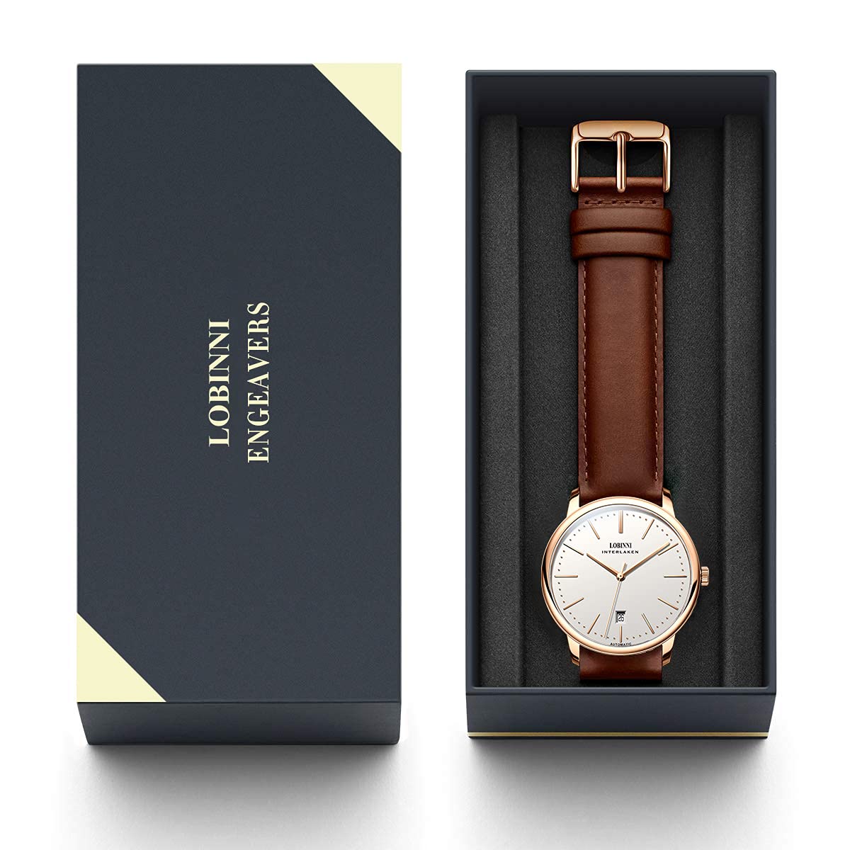 LOBINNI Men's Automatic Mechanical Watch - Stainless Steel Case, Date Display, Analog Dial - Stylish Casual Wristwatch for Men | Perfect for Office, Business Meetings & Everyday Wear
