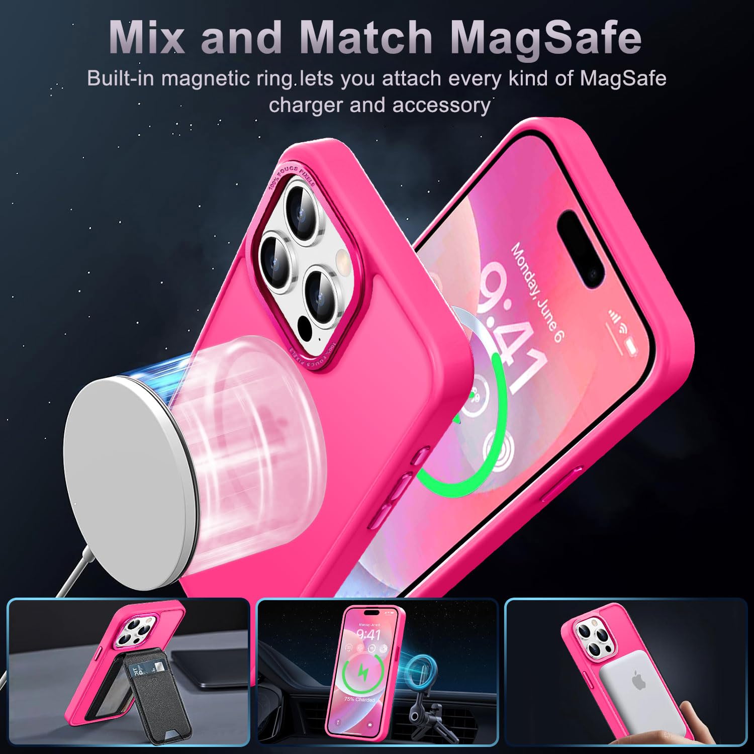 Upgraded Magnetic iPhone 15 Pro Max Case with Magsafe Compatibility | Military-Grade Protection | Slim Translucent Design | Hot Pink | Perfect for Everyday Use, Travel & Outdoor Activities