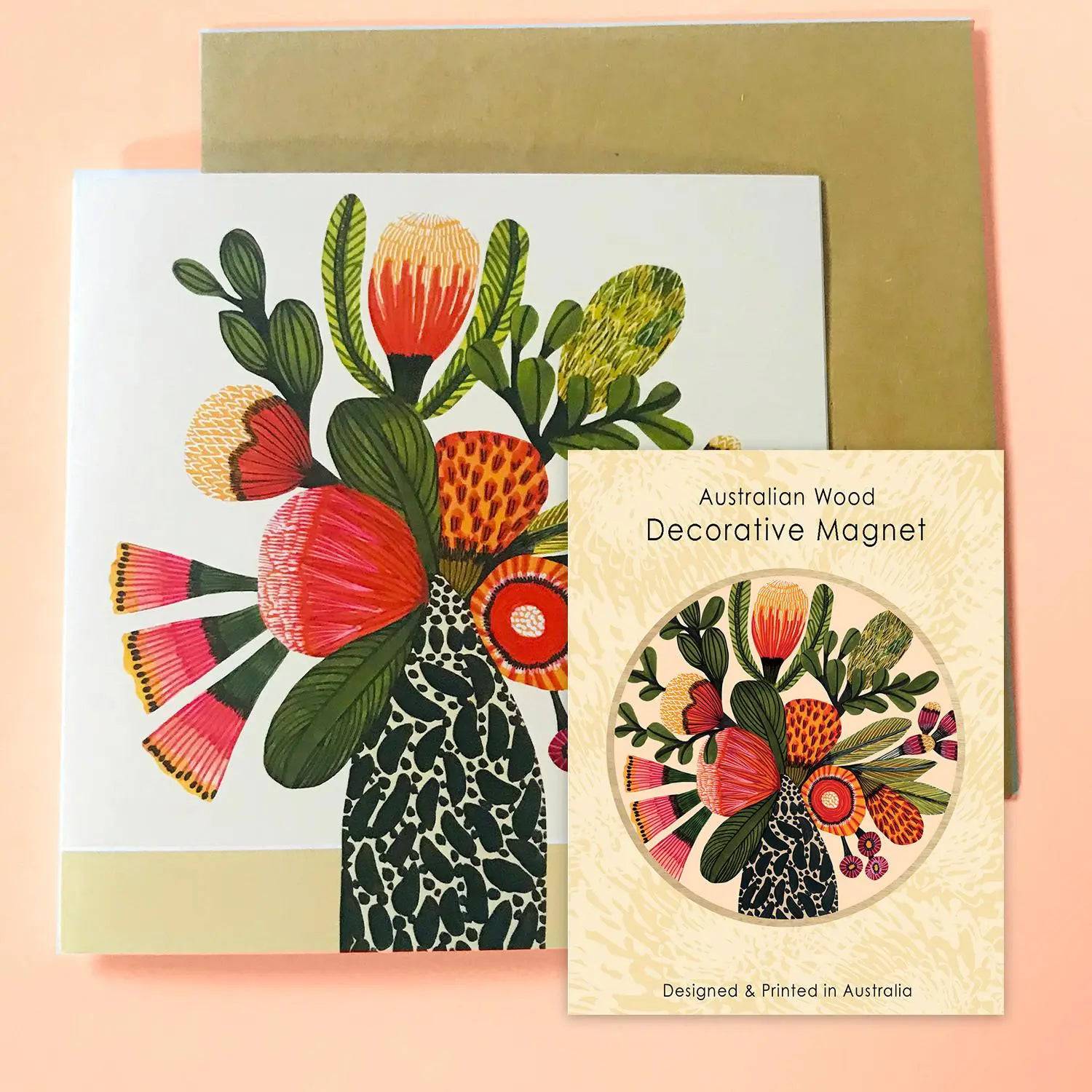 Aussie Natives Magnetic Gift Set with Greeting Card - Perfect for Home Decor, Office Gifts & Souvenirs from Australia