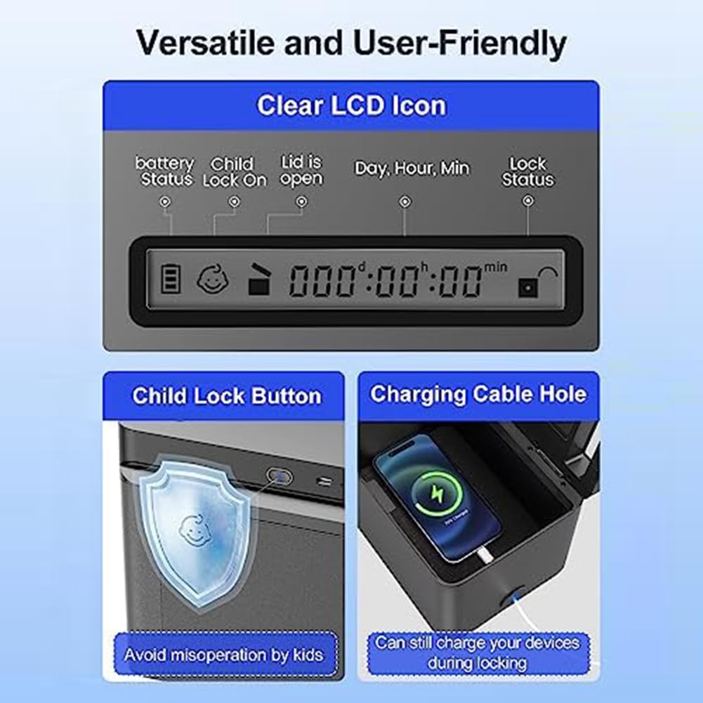 Kecung Timed Lock Box with Black Metal Lock - Self-Controlled Time Release Container for Money, Snacks & Medication Storage - Perfect for Home, Office & Classroom Use
