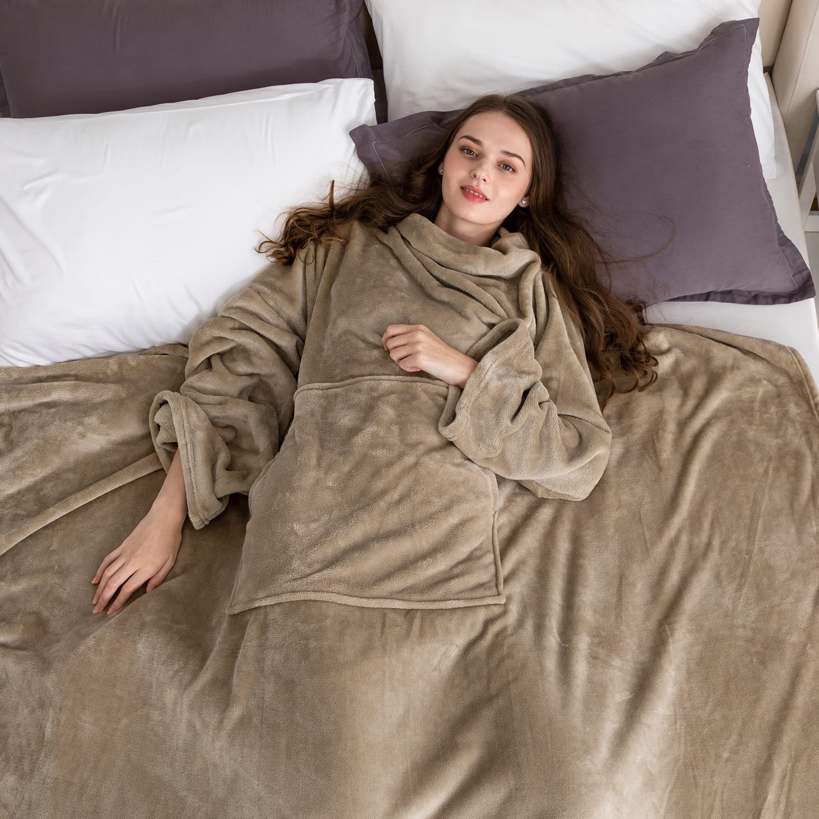 HBselect Wearable Flannel Blanket with Sleeves - Lightweight & Warm Sofa Blanket for Adults - Perfect for TV Watching, Lounging & Cozy Home Use - Great Gift Idea