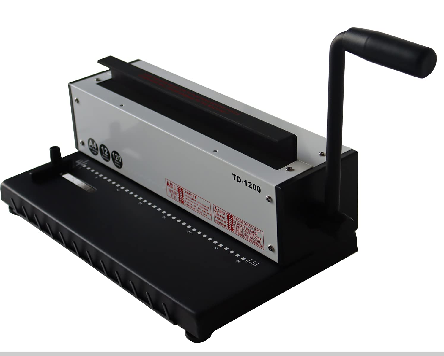 INTBUYING All Steel Metal Base Wire Coil Binding Machine - 34 Holes 3:1 Square Punching, 120 Sheets Binding Capacity (Model TD1200) - Perfect for Office Documents, School Projects, and Professional Reports