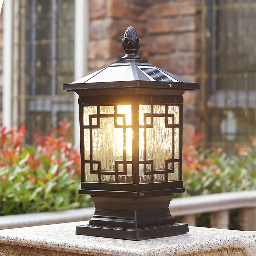 MADBLR7 LED Solar Retro Lantern Pillar Light - Waterproof Outdoor Lighting for Porch, Garden, Fence & Pathway - Dimmable Solar-Powered Column Lamp for Patio, Yard & Door Post Decoration (Weatherproof, Energy Efficient)