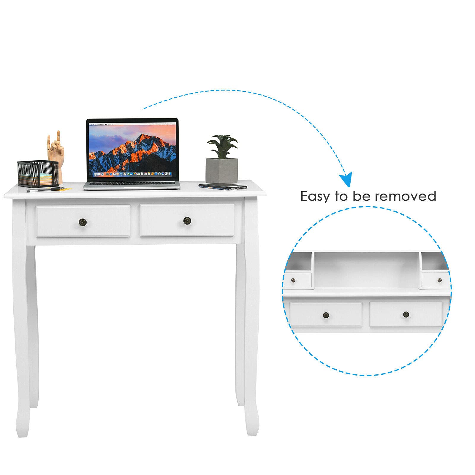 White Computer Desk with 4 Drawers & Storage Cabinet - Modern Laptop Study Desk for Home Office, Writing Table, Makeup Vanity & Dressing Table | Freestanding Versatile Furniture with Detachable Top & Ample Storage Space | Perfect for Small Spaces, Dorm Rooms & Home Offices