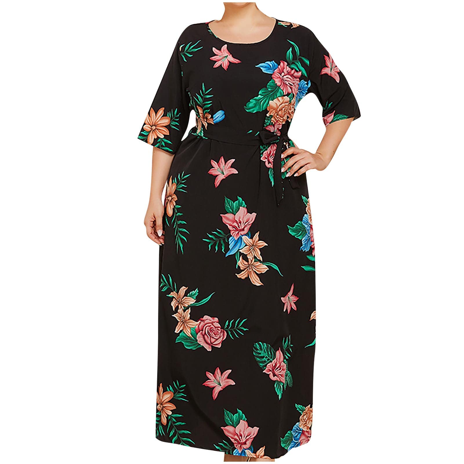 MIANHT Women's Summer Floral Print Beach Dress - Short Sleeve Plus Size Casual Sundress for Vacation, Pool Party & Outdoor Activities
