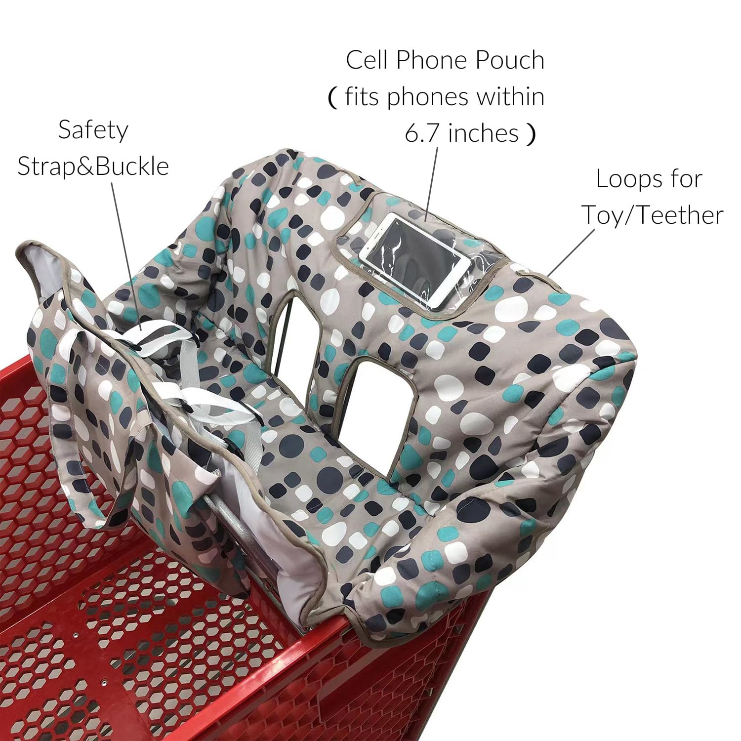 PandaEar 2-in-1 Baby Shopping Cart Cover & Highchair Cover for Infants & Toddlers - Soft Gray Polka Dot Pattern - Safe & Hygienic for Grocery Stores & Restaurants