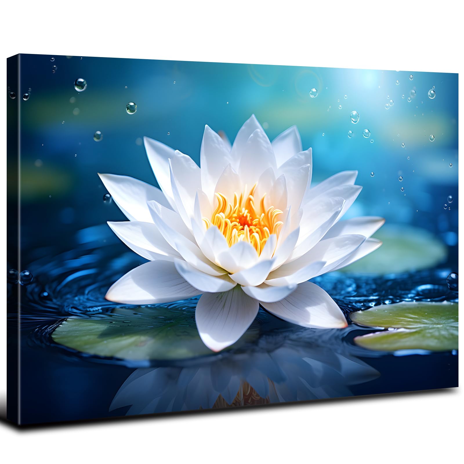 Blue White Lotus in Water Landscape Canvas Print - 32x48