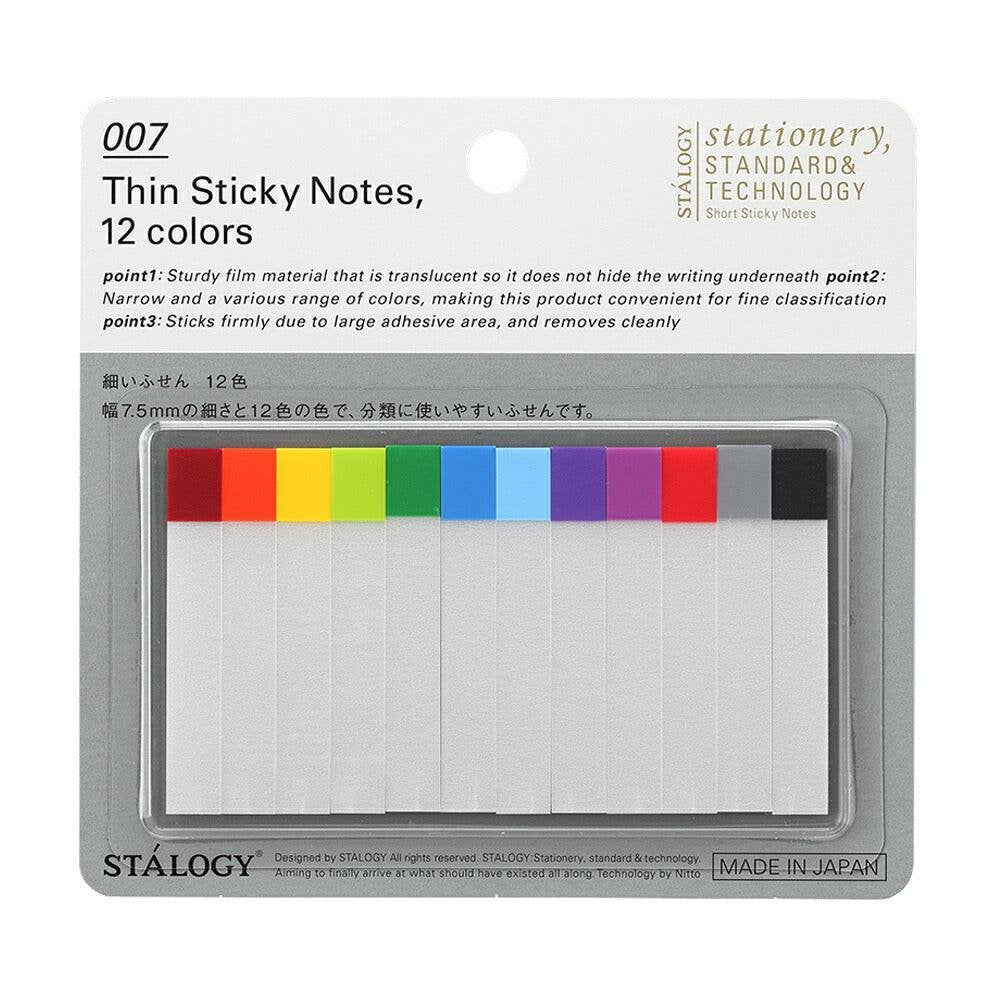 Nitto Stalogy Thin Sticky Notes - 12 Vibrant Colors (S3010) - Perfect for Office, School & Home Organization, Note Taking & Creative Planning