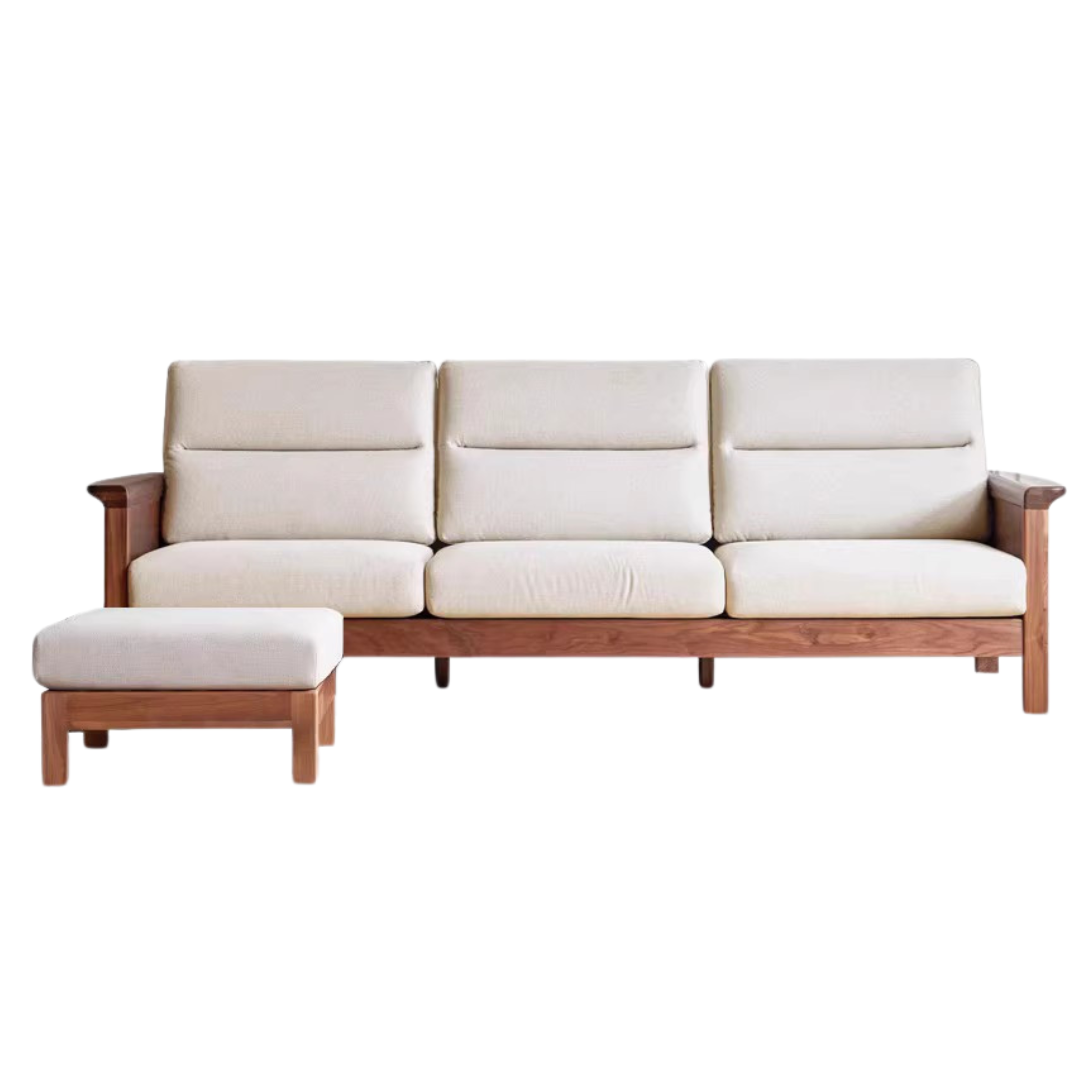 Premium Black Walnut Solid Wood Upholstered Fabric Sofa - Modern Living Room Furniture for Home & Office Comfort