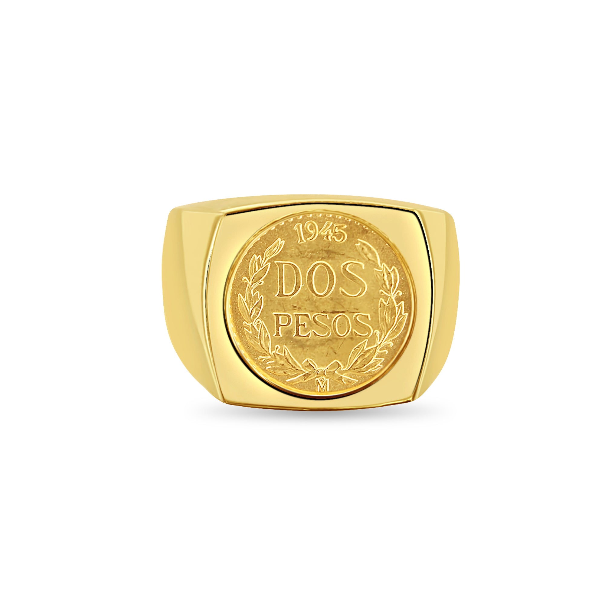14k Yellow Gold Dos Pesos Coin Ring - Polished Bezel Men's Jewelry - Perfect for Gifts, Weddings & Everyday Wear