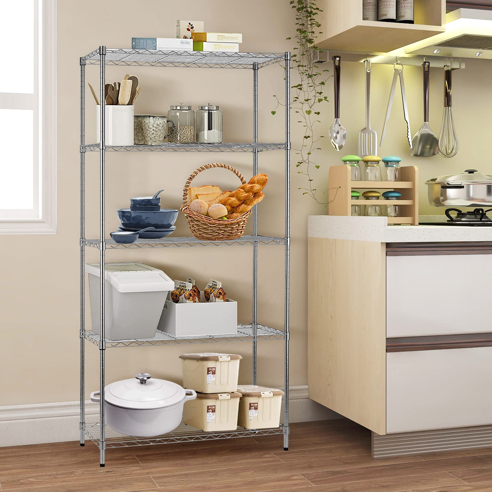 BNSPLY 5-Tier Adjustable Metal Wire Shelving Unit - 13.4