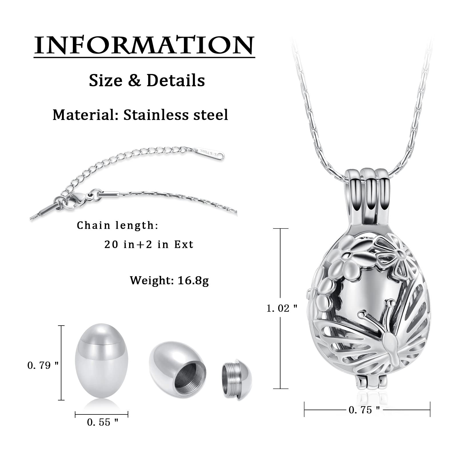 Stainless Steel Cremation Jewelry - Butterfly Urn Necklace for Ashes | Memorial Gift for Women