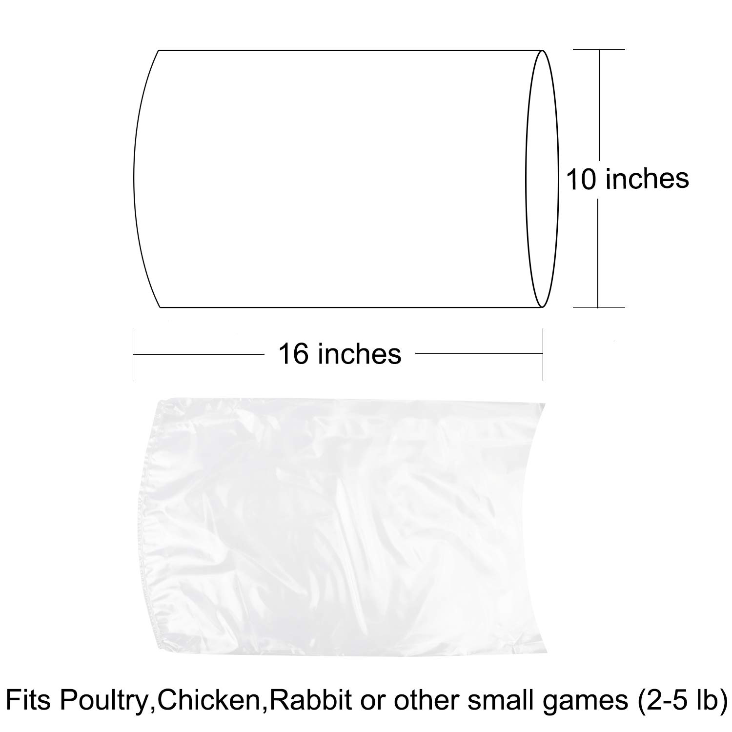 100 Pack 10x16 Inches Clear Poultry Heat Shrink Bags with Zip Ties - Freezer Safe Chicken & Rabbit Vacuum Sealer Bags for Food Storage, Hunting Game, Farm Meat Preservation