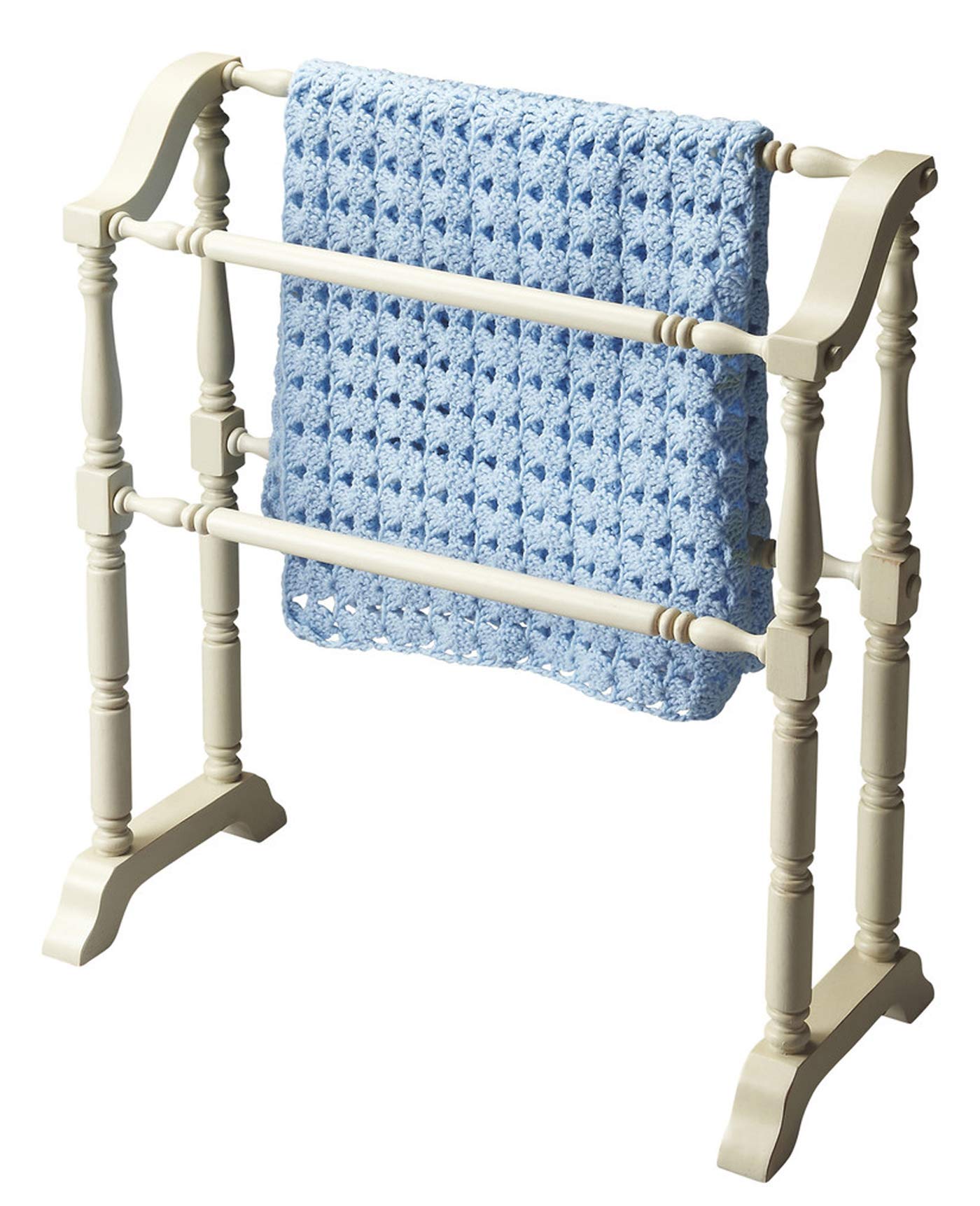 Kensington Row Furniture Collection White Cottage Quilt Stand - Blanket Rack for Bedroom & Living Room - Rustic Home Decor for Quilts, Throws & Blankets