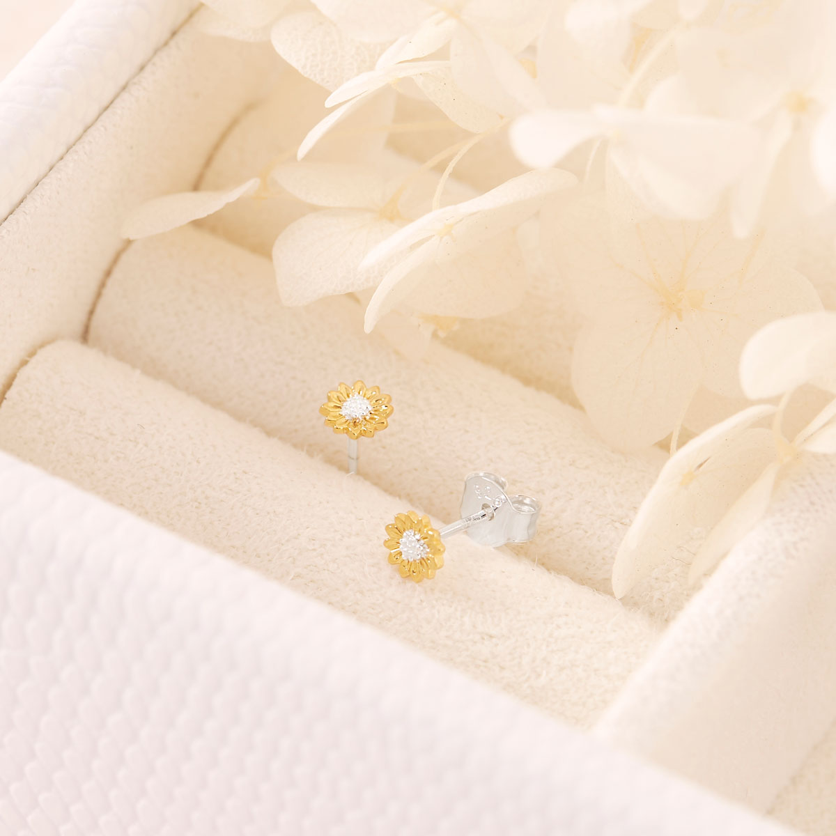 Tiny Sunflower Two Tone Stud Earrings - Dainty Floral Jewelry for Women - Perfect for Everyday Wear, Gifts & Special Occasions