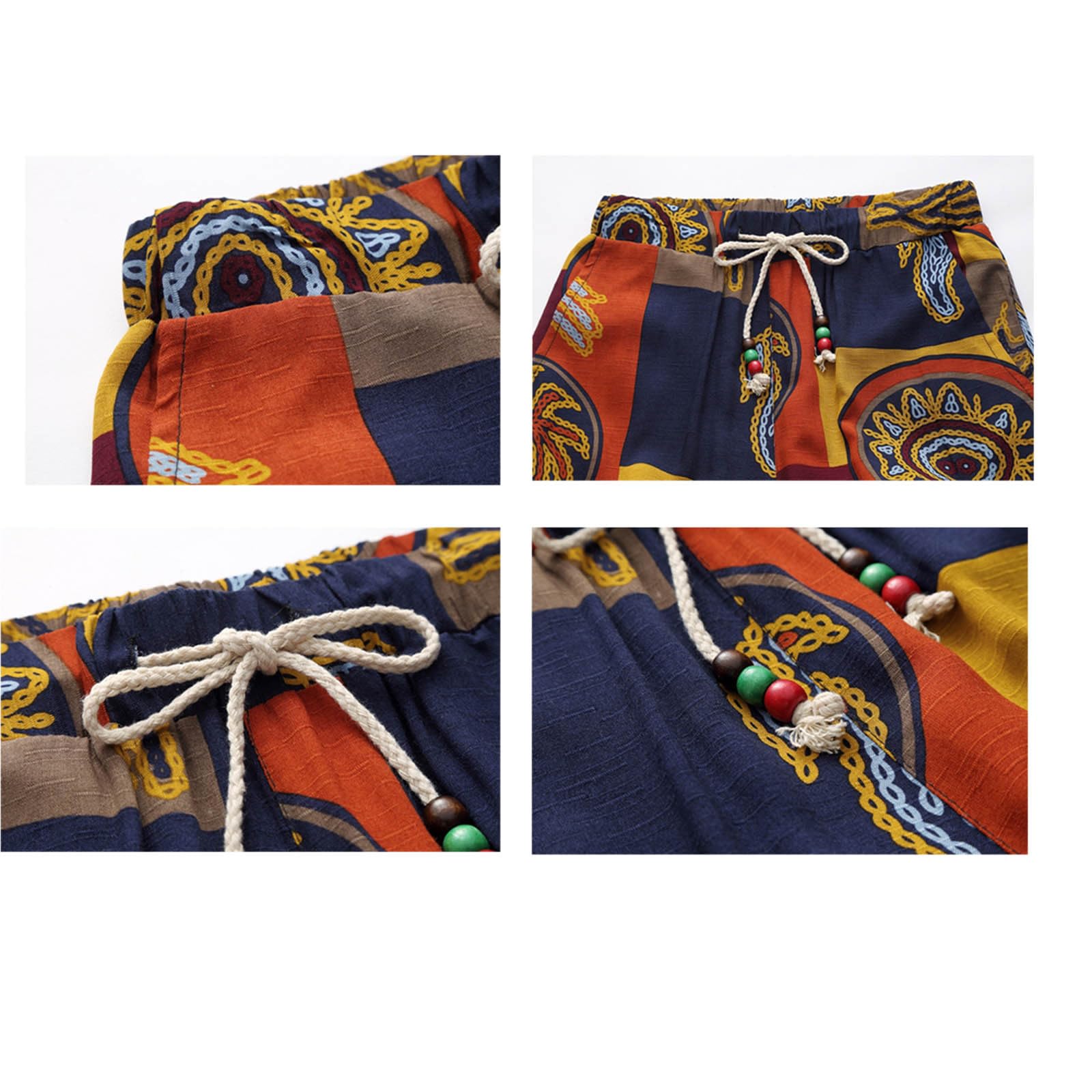Sdeycui Men's Floral Print Cotton Casual Pants - Elastic Waist Drawstring, Straight Leg Lounge Pants with Pockets for Home, Travel & Outdoor Activities