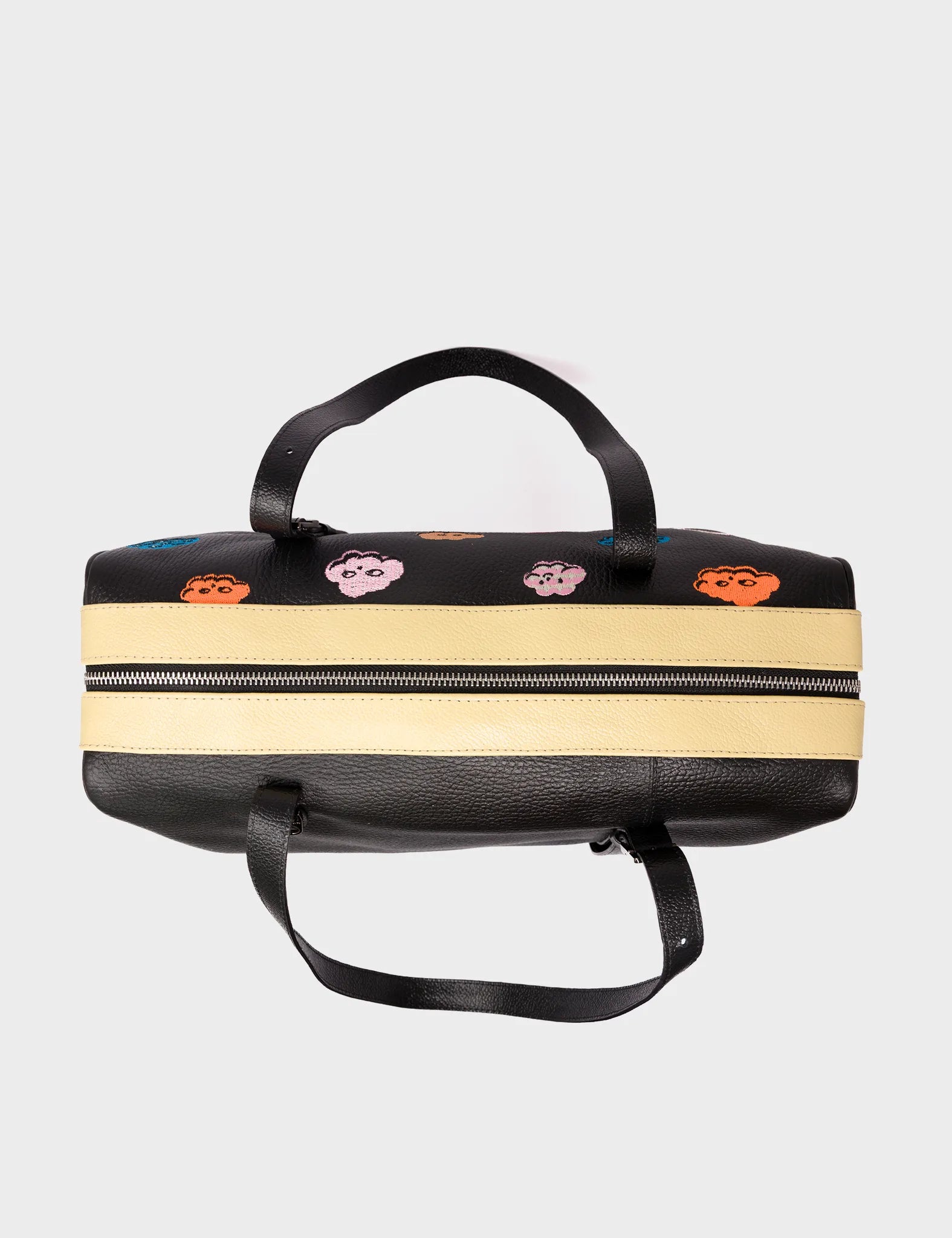 Esther Large Black Duffle Bag with Happy Clouds Design - Spacious Travel Duffel for Gym, Weekend Trips & Outdoor Adventures