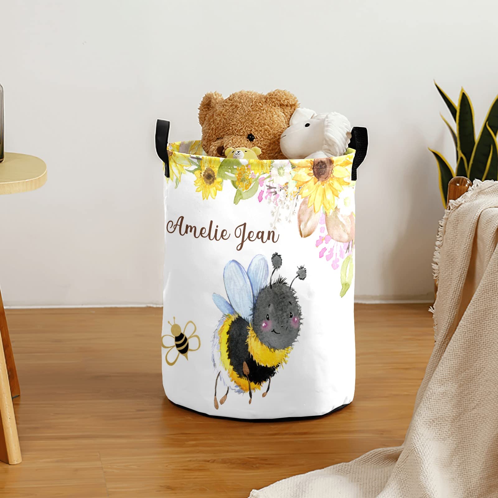 Waterproof Oxford Fabric Storage Bin - Floral Insects Bee Design for Laundry Hamper, Toy Organizer, Gift Basket | Perfect for Bedroom, Nursery & Closet Organization | Multi-Purpose Home Storage Solution