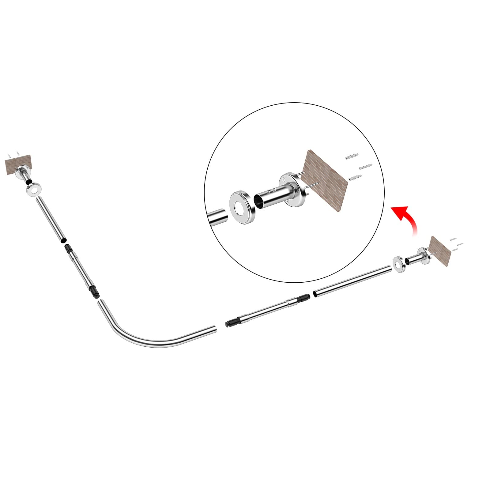 Stainless Steel L-Shaped Shower Curtain Rod - Adjustable 29.5'' to 37.4'' Corner Bathroom Rod with 24 Hooks | 304 Stainless Steel 90° Curved Design for Bathtub & Shower Stall | Perfect for Small Bathrooms and Corner Showers
