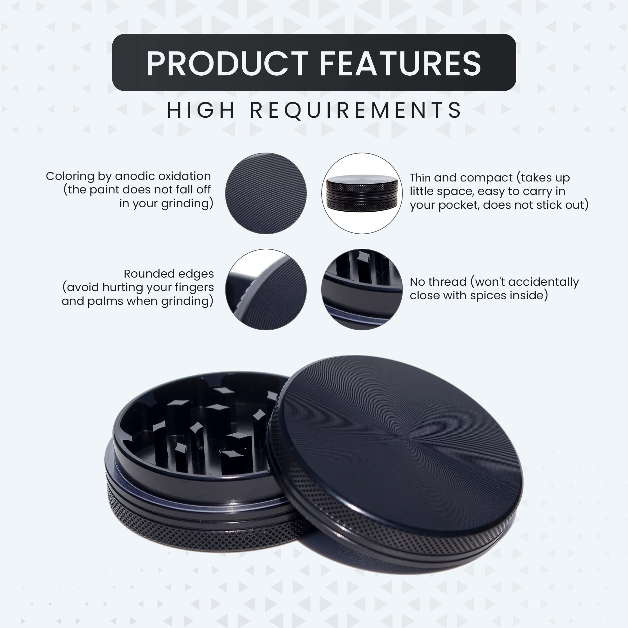 Chromium Crusher 2 Inch Small Thin Herb Grinder - Black | Premium Metal Spice Grinder for Herbs, Tobacco & Tea | Perfect for Travel, Camping & Home Use