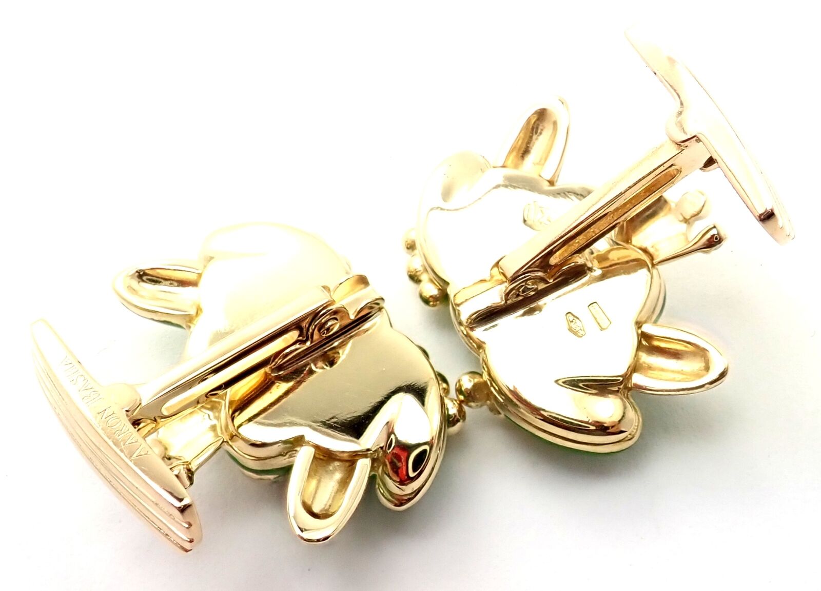 Authentic Aaron Basha 18k Yellow Gold Diamond Enamel Frog Prince Cufflinks - Luxury Gift for Men, Perfect for Weddings & Formal Events