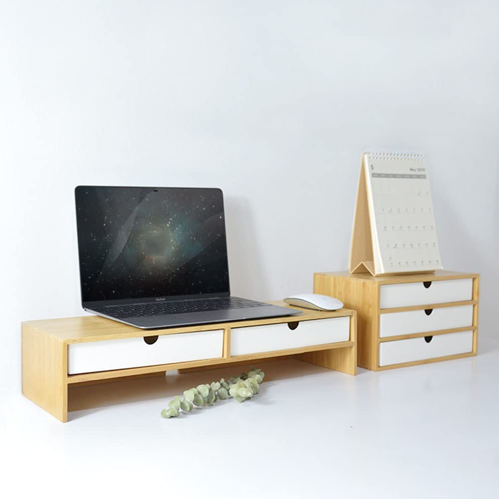 Wooden Computer Monitor Stand & Laptop Riser with Storage Shelf - Black Desktop Organizer for Home Office | Perfect for Workspace Organization, Monitor Height Adjustment, and Cable Management