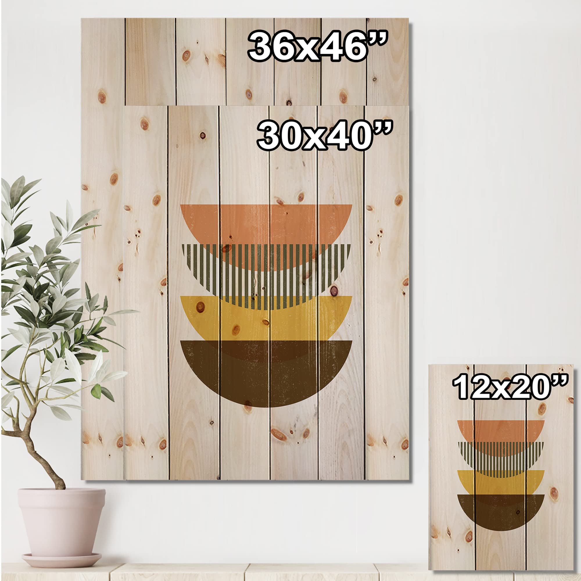 Abstract Geometric Wood Wall Art - Earth Tone Half Moons Decor for Modern Living Rooms