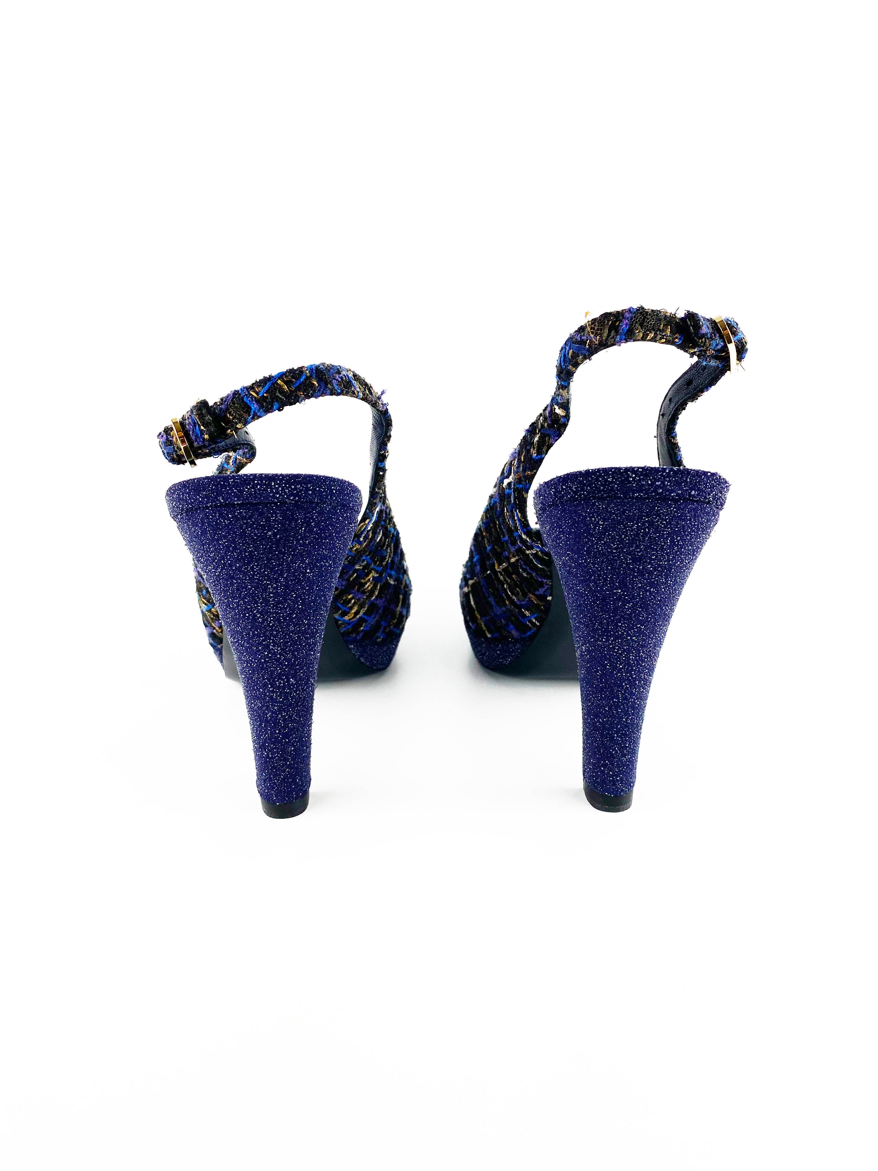 Chanel Blue Tweed Pumps Women's Size 39 - Classic Luxury Heels for Parties, Weddings & Formal Events