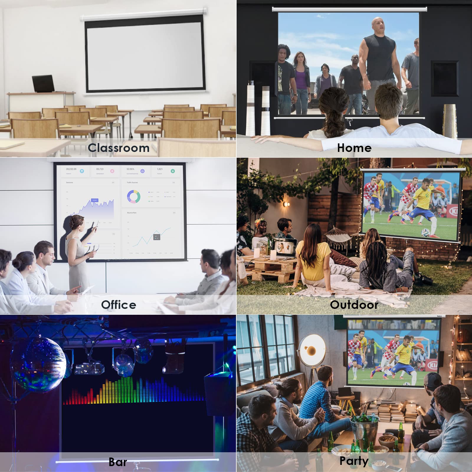 Todeco 90 Inch Manual Pull Down Projector Screen - Wall or Ceiling Mounted for Home Theater & Office Presentations (137x183cm, 4:3 Aspect Ratio) - HD 4K 3D Compatible - Perfect for Movie Nights, Gaming & Business Meetings