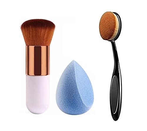Latex-Free Makeup Sponge & Oval Brush Set - For Flawless Foundation & Blending