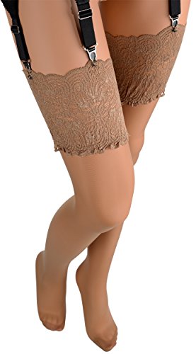 Eleonora 30 Denier Soft Luxury Deep Lace Top Stockings - Elegant Sheer Tights for Women, Comfortable & Stretchy Hosiery for Formal Events, Date Nights & Special Occasions