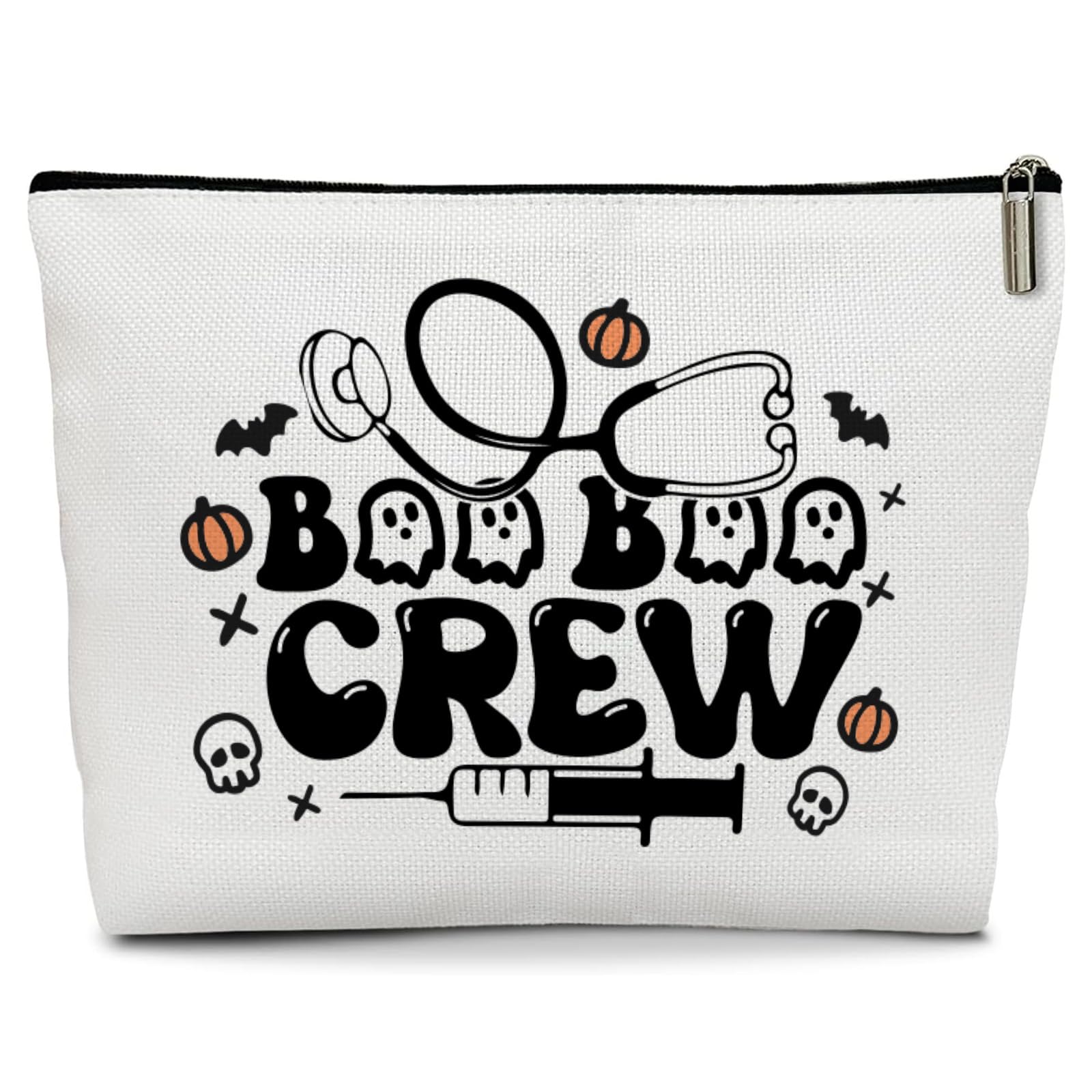 Halloween Boo Ghost Cosmetic Bag for Women - Cute Zippered Makeup Pouch with Ghost, Bat & Skull Design - Perfect Halloween Gift for Boo Crew | Great for Travel, Parties & Trick-or-Treating