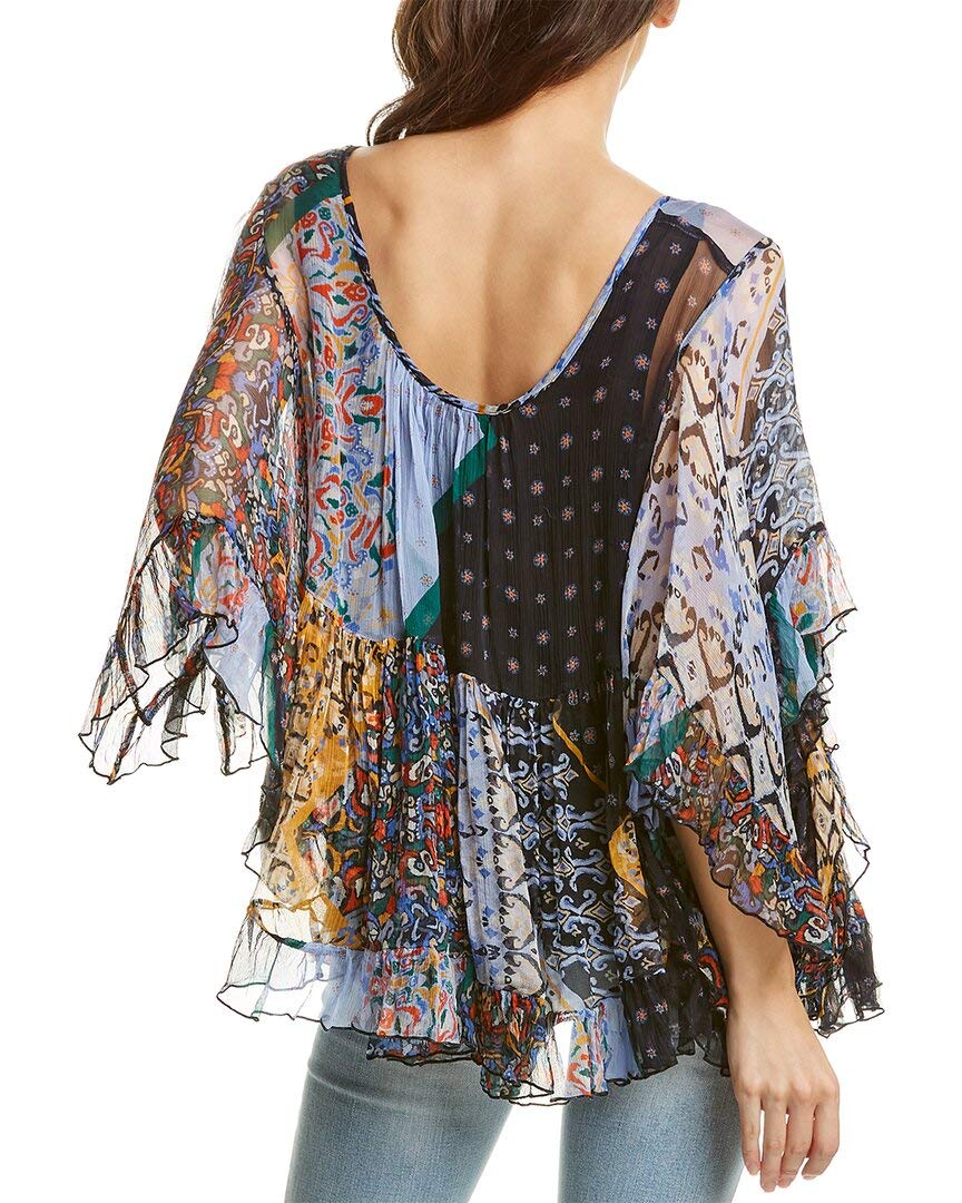 Johnny Was Women's Short Sleeve Boho Blouse - Floral Print V-Neck Tunic Top for Casual Wear & Summer Outfits