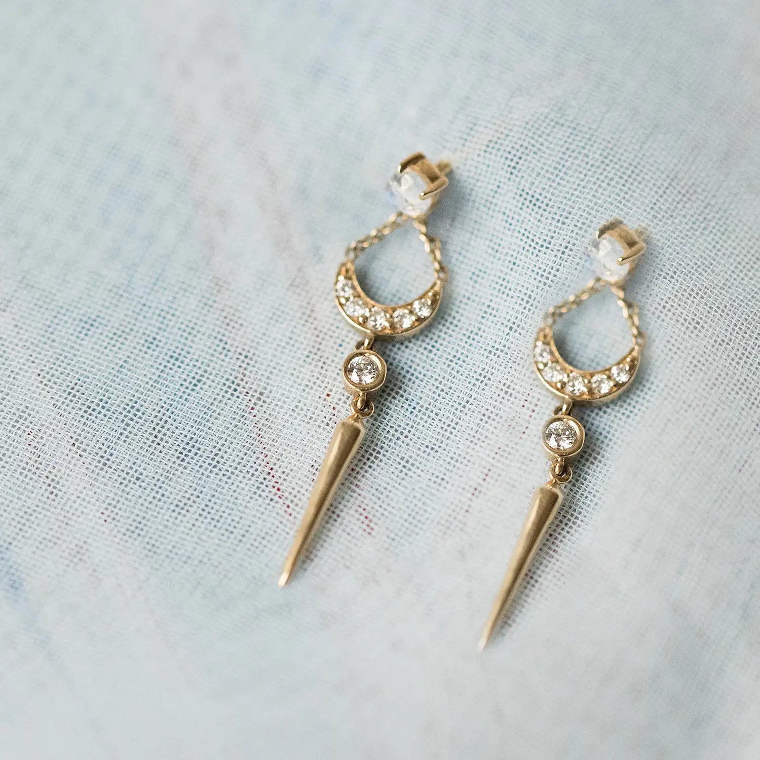 14K Yellow Gold Sacred Geometry Moonstone Earrings for Women – Spiritual Healing Jewelry, Boho Chic Accessories for Yoga, Meditation & Everyday Wear