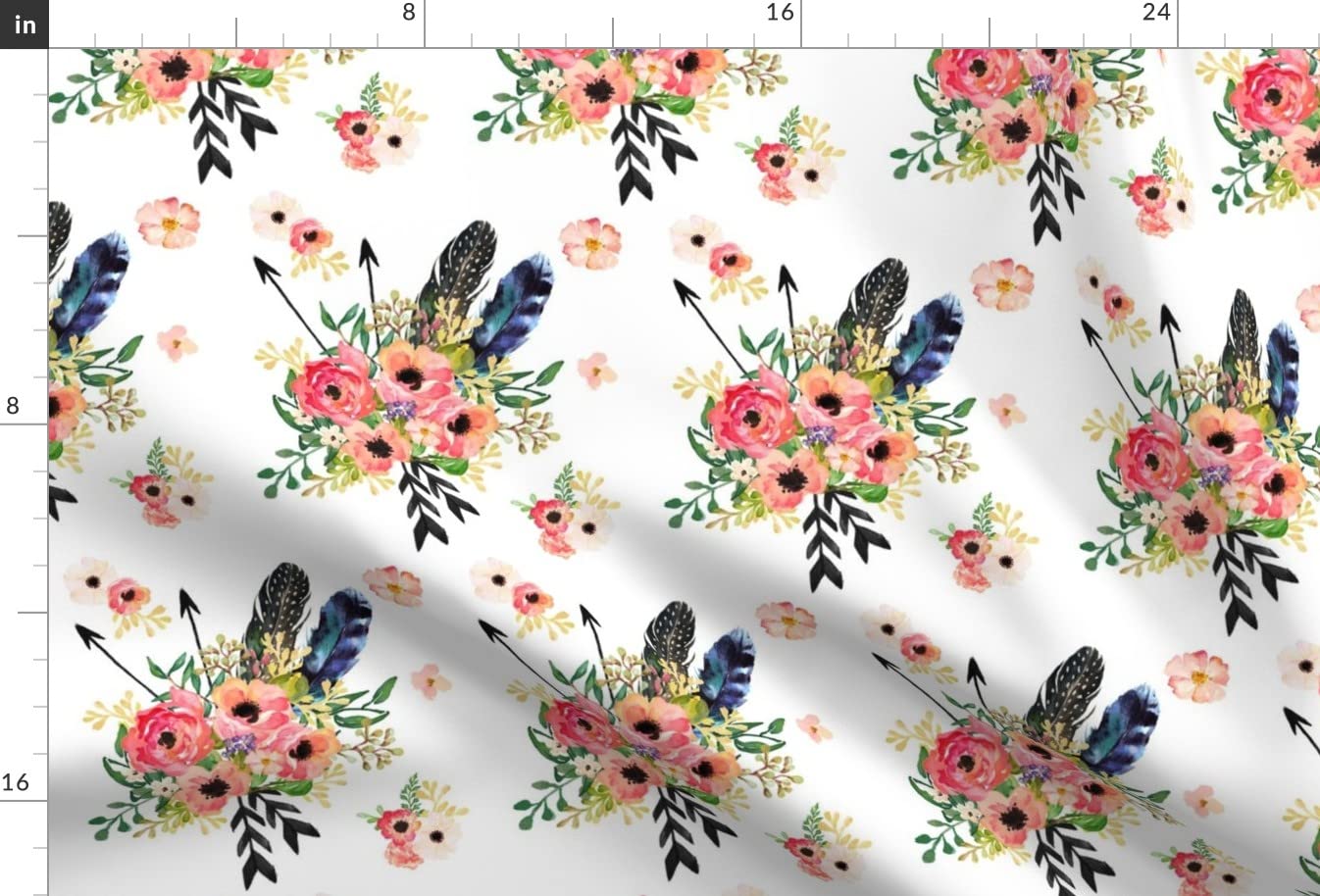 Boho Floral Arrow Printed Minky Fabric Fat Quarter - Soft Pink Green White Nursery Fabric for Sewing Baby Blankets, Quilt Backing & Plush Toys | DIY Girls' Room Decor & Cozy Home Projects