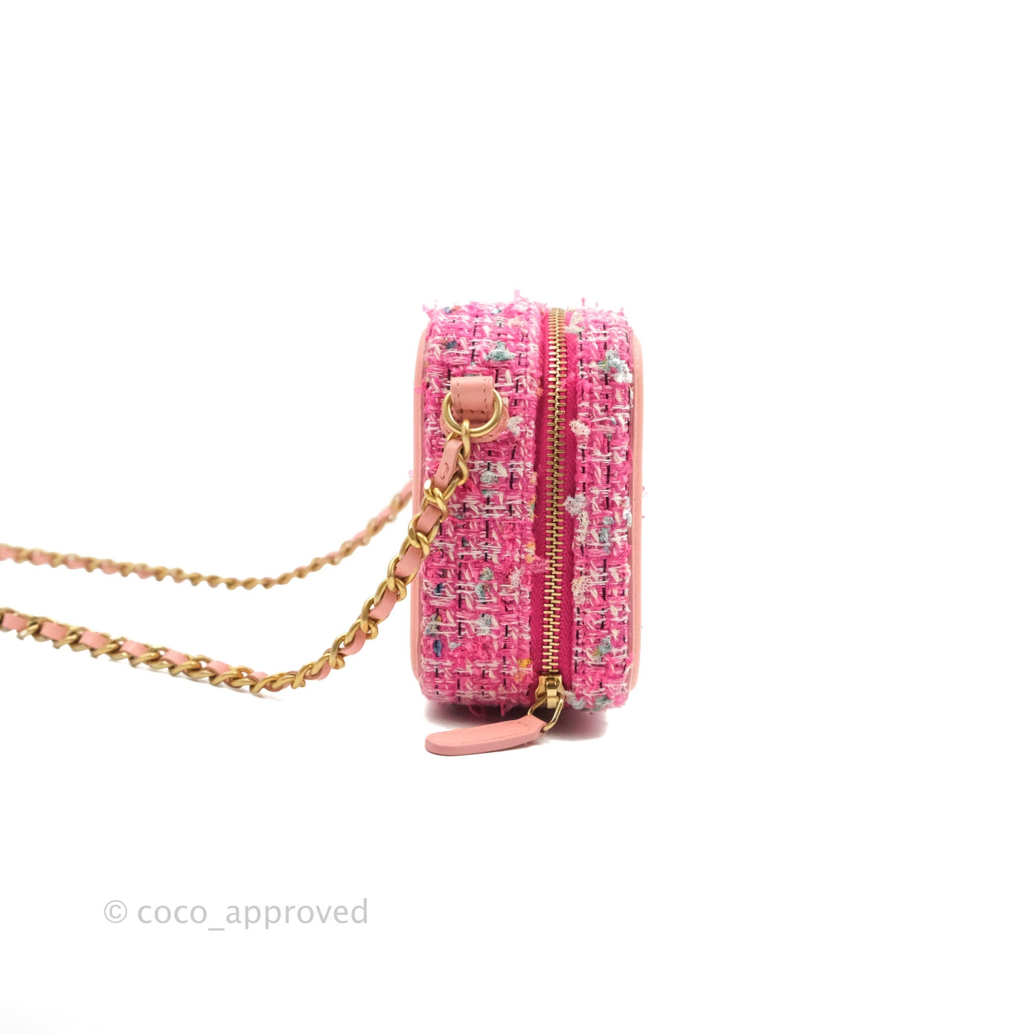 Chanel CC Filigree Vanity Clutch With Chain - Pink Tweed Crossbody Bag for Women | Luxury Designer Clutch Purse for Evening Parties, Weddings & Special Occasions