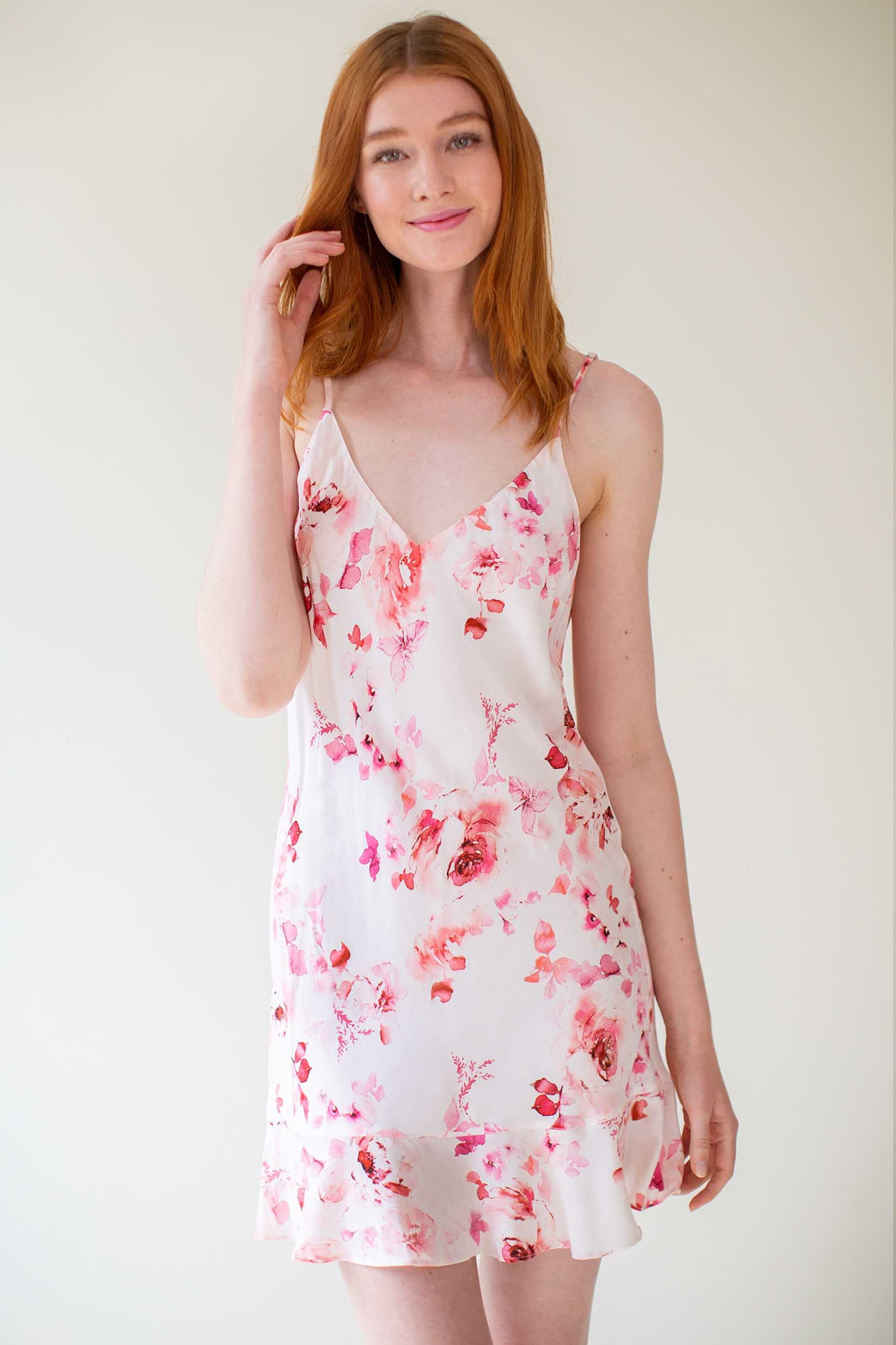 Blue Floral Bias Cut Flounce Slip Dress | Botanical Love | Perfect for Summer Weddings & Beach Vacations