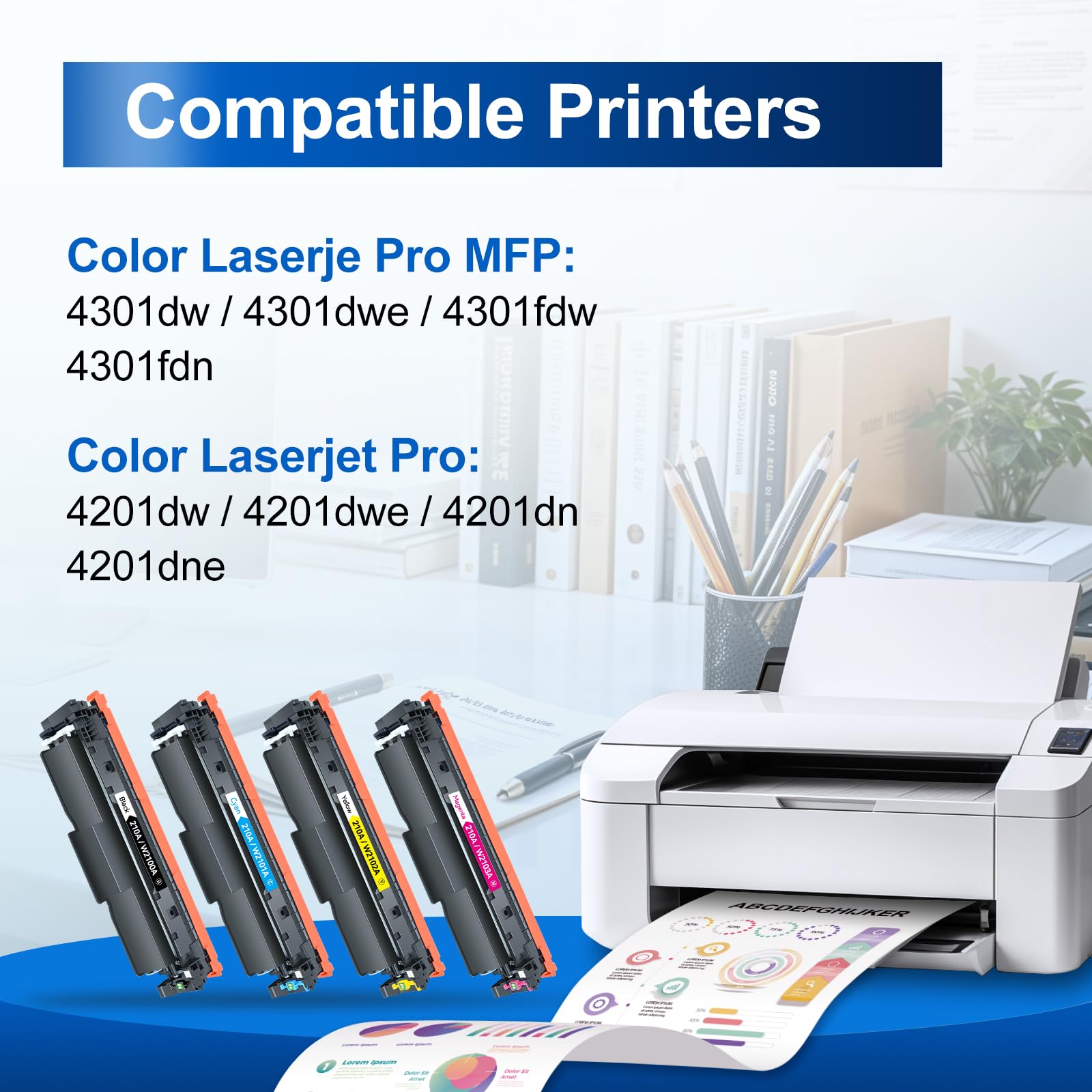 InkNI Compatible Toner Cartridges 4-Pack for HP 210A/210X/210 - Replacement for HP Color Pro MFP 4301fdw/4301fdn/4201dw/4201dn Printers (W2100A/W2100X) - High Yield Ink with Chip - Perfect for Office & Home Printing Needs